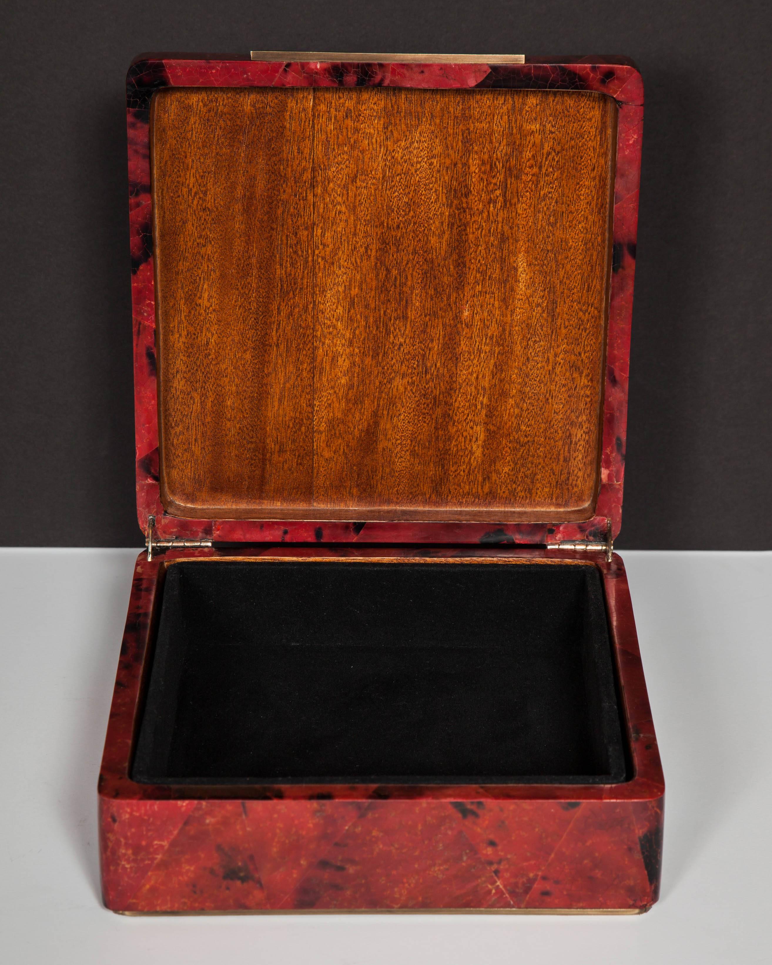 Hand-Crafted Pen Shell Box in Ruby Red with Geometric Inlay Design