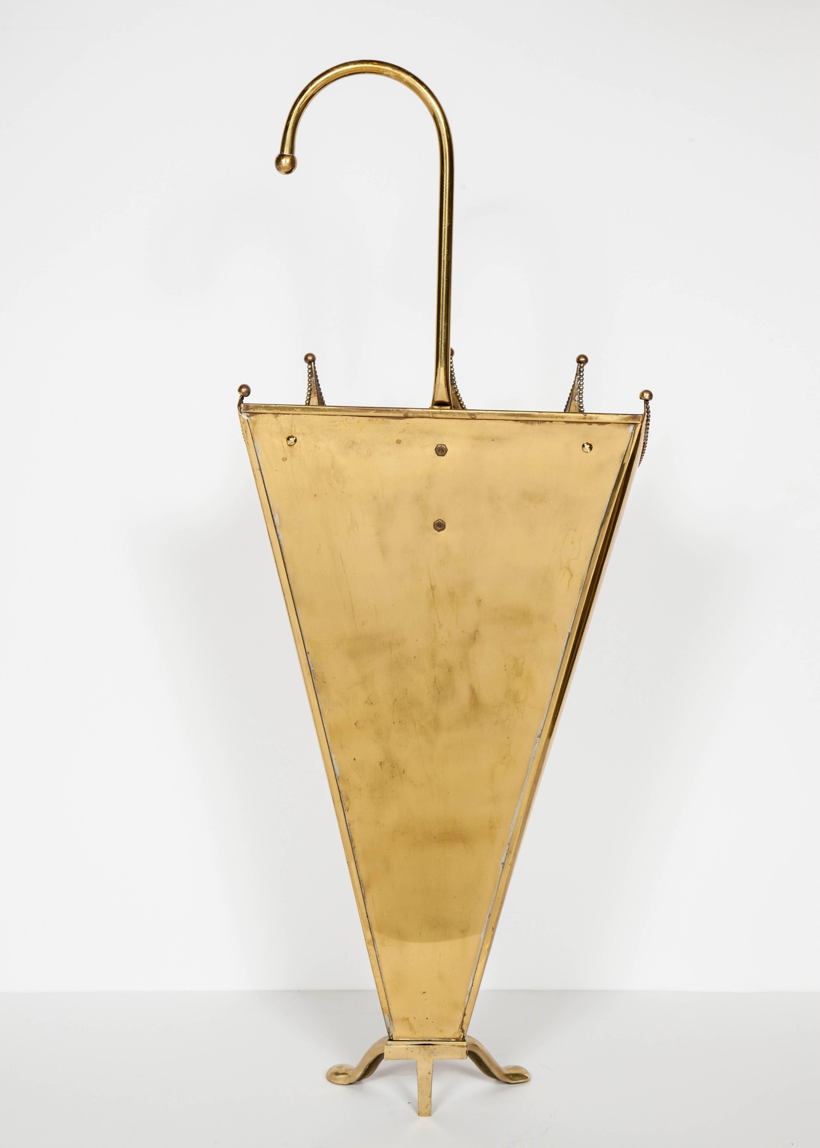 Mid-20th Century French Mid-Century Modern Footed Umbrella Stand in Brass