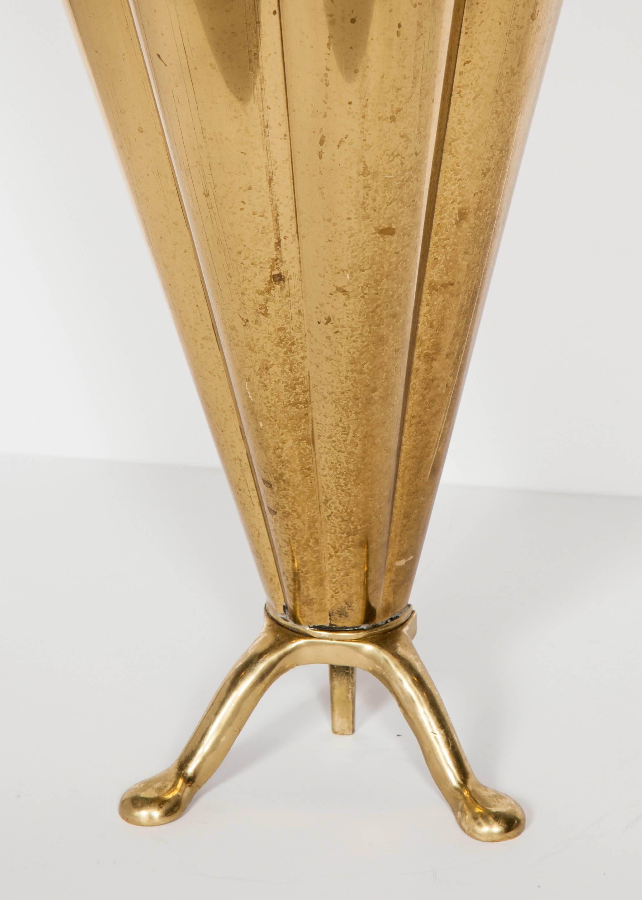 French Mid-Century Modern Footed Umbrella Stand in Brass 1