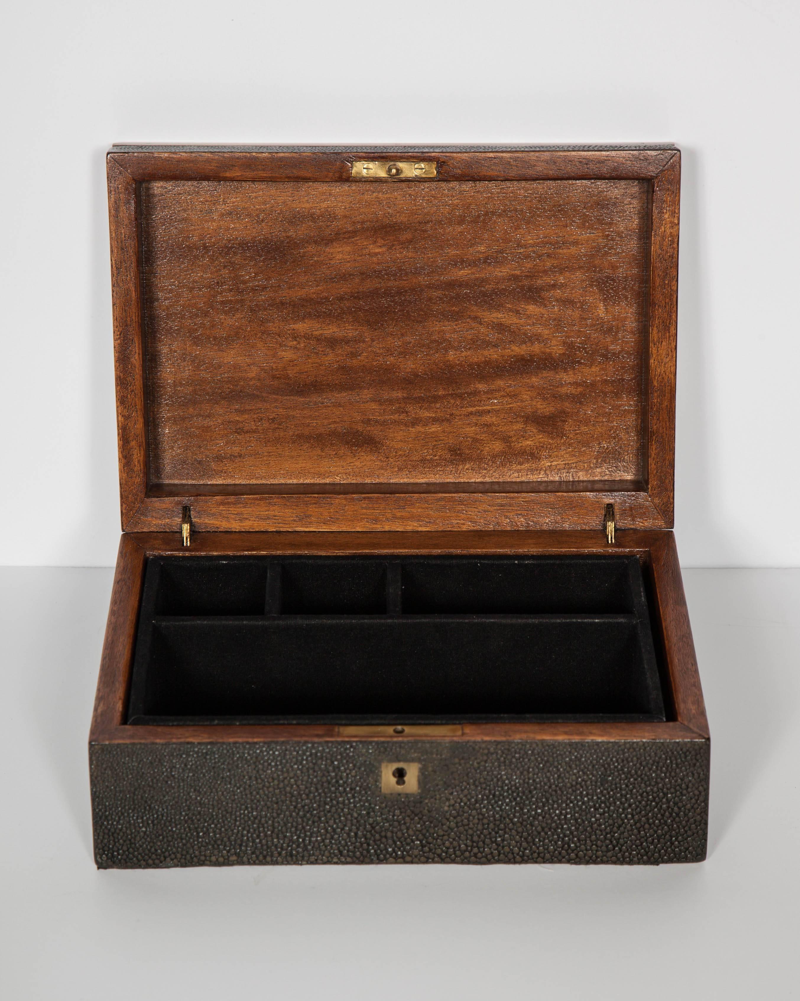 Hand-Crafted Genuine Shagreen Jewelry Box with Exotic Feather Accents