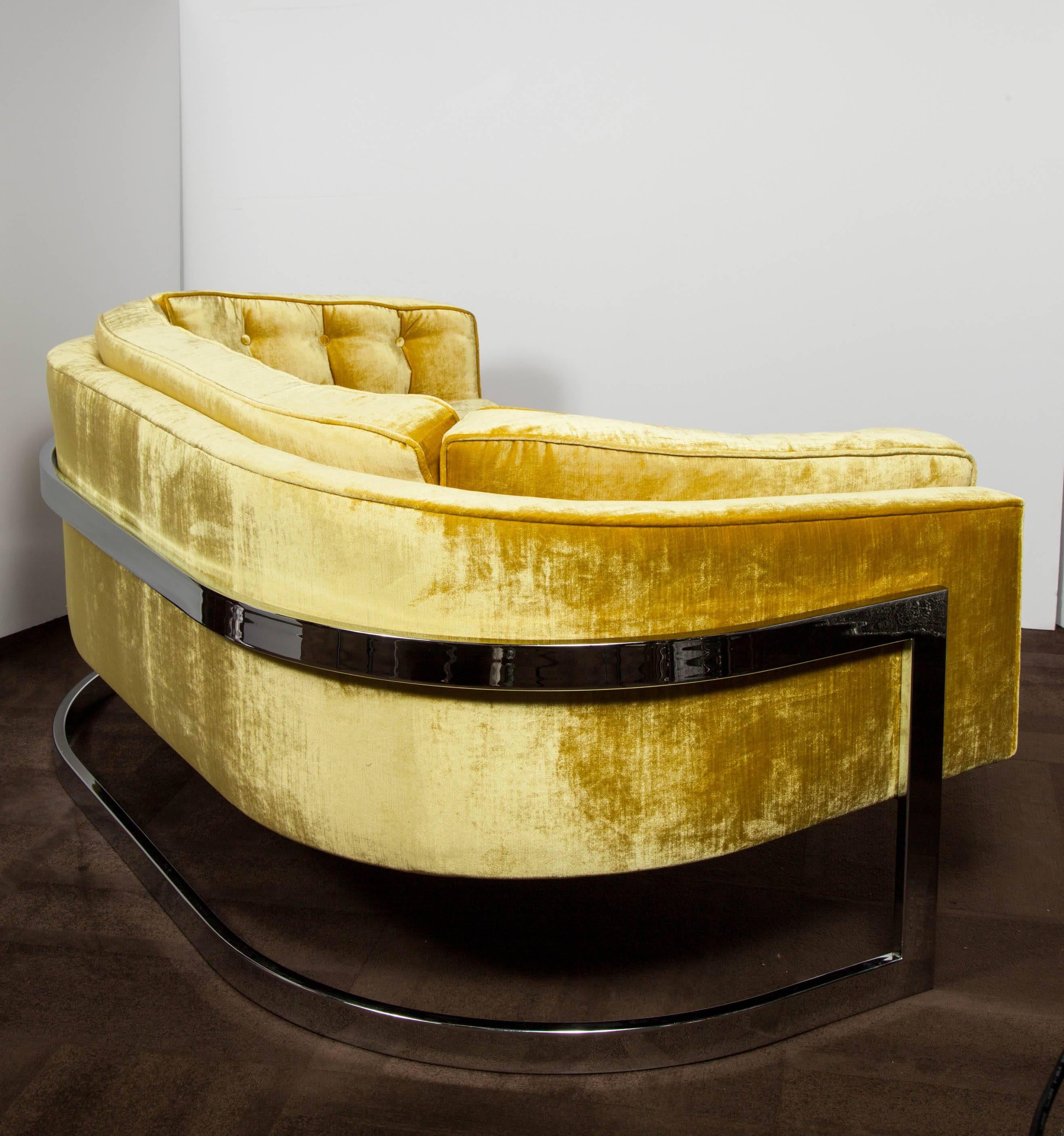 Midcentury Sofa in Citrine Velvet Designed by Milo Baughman In Excellent Condition In Fort Lauderdale, FL