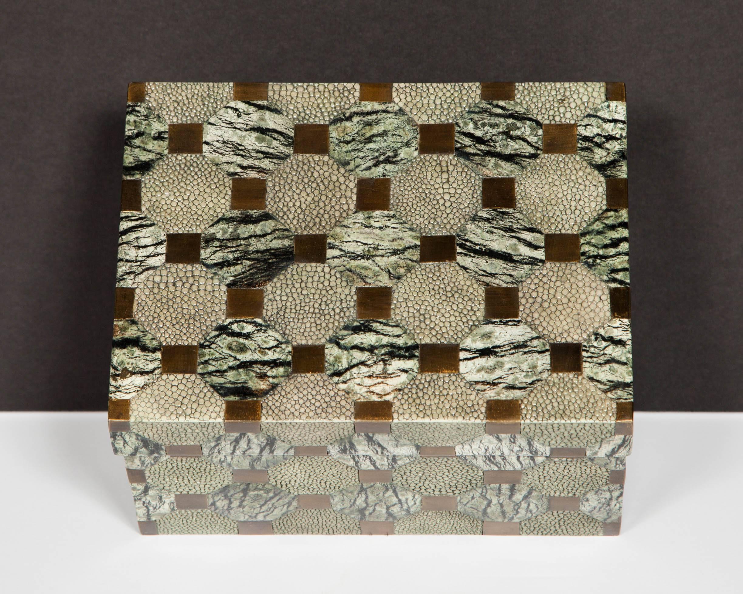 French Exceptional Shagreen and Bronze Box with Geometric Design