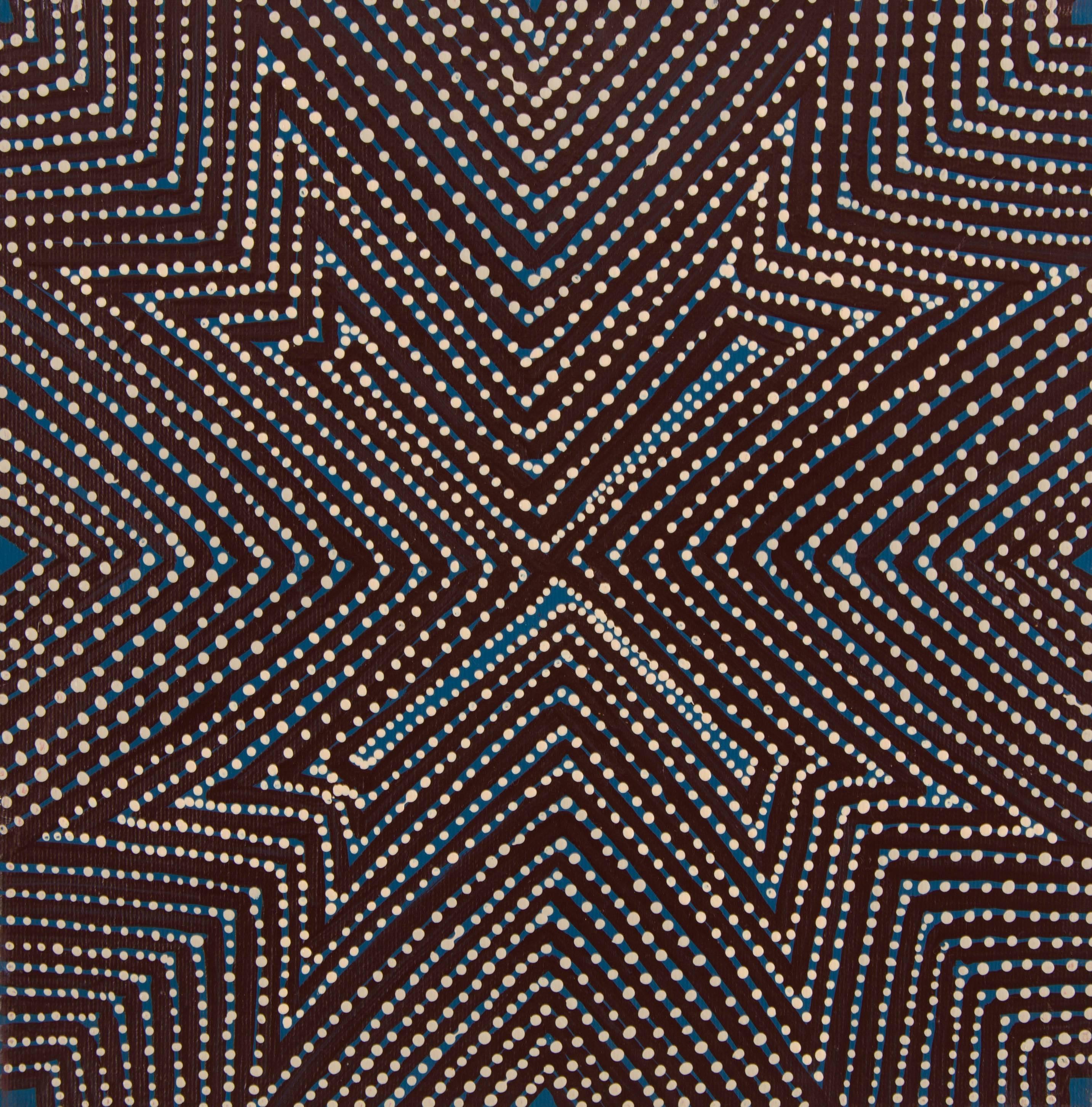 This small painting is a fine example of contemporary Australian Aboriginal Painting, an art movement that, over the past few decades, has revolutionised Australian art by combining ancient tradition with modern materials.

The painting depicts