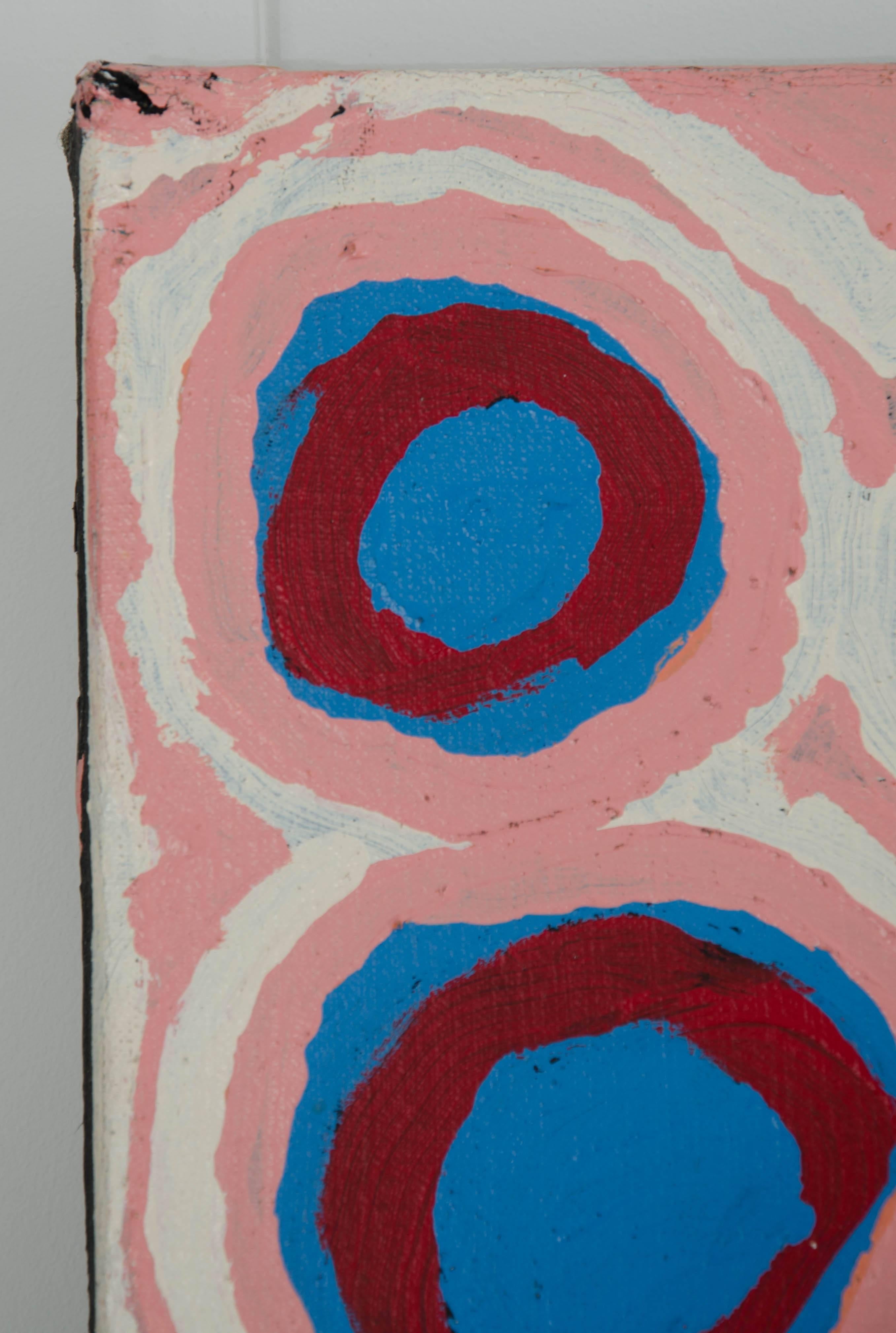 Contemporary Australian Aboriginal Painting with Pink, Red and Blue by Alice Nampitjinpa For Sale
