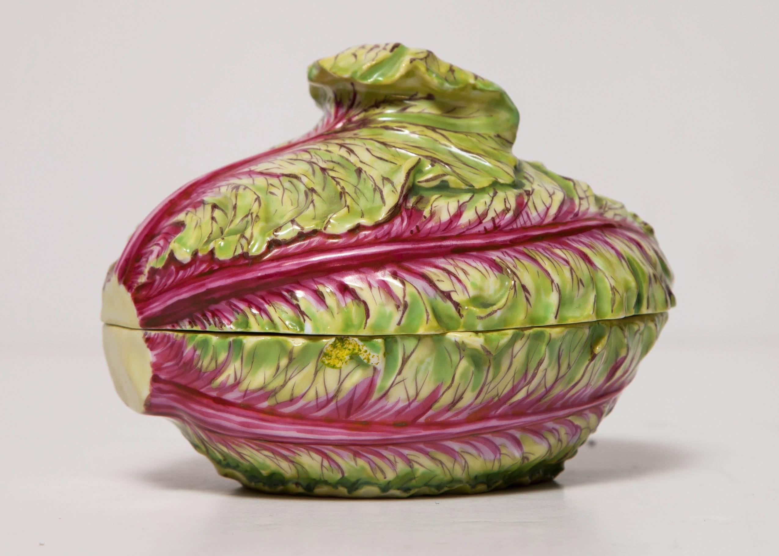 German Rare Meissen Covered Box/Small Tureen in the Form of a Cabbage