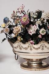 Neoclassical Louis XVI Style Porcelain Flower Arrangements in Oval Baskets Pair