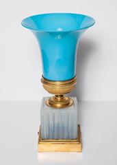 Russian Neoclassical Blue & White Opaline Ormolu mtd, Vase, Imperial Glass Mfg