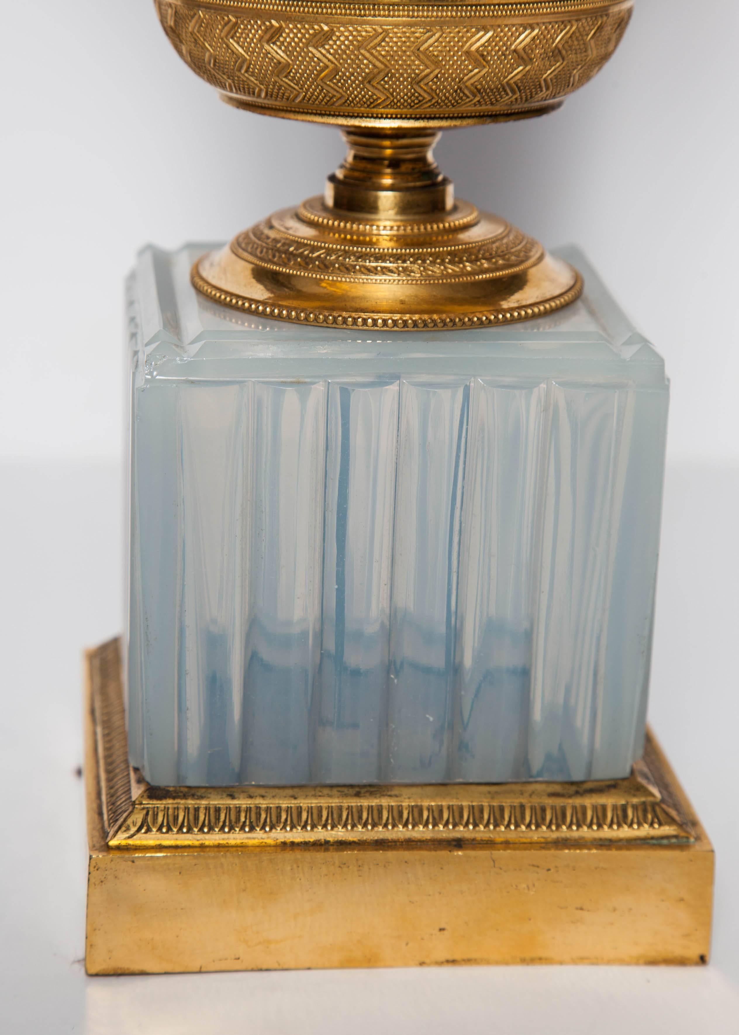 Russian Neoclassical Blue & White Opaline Ormolu mtd, Vase, Imperial Glass Mfg In Excellent Condition In New York, NY
