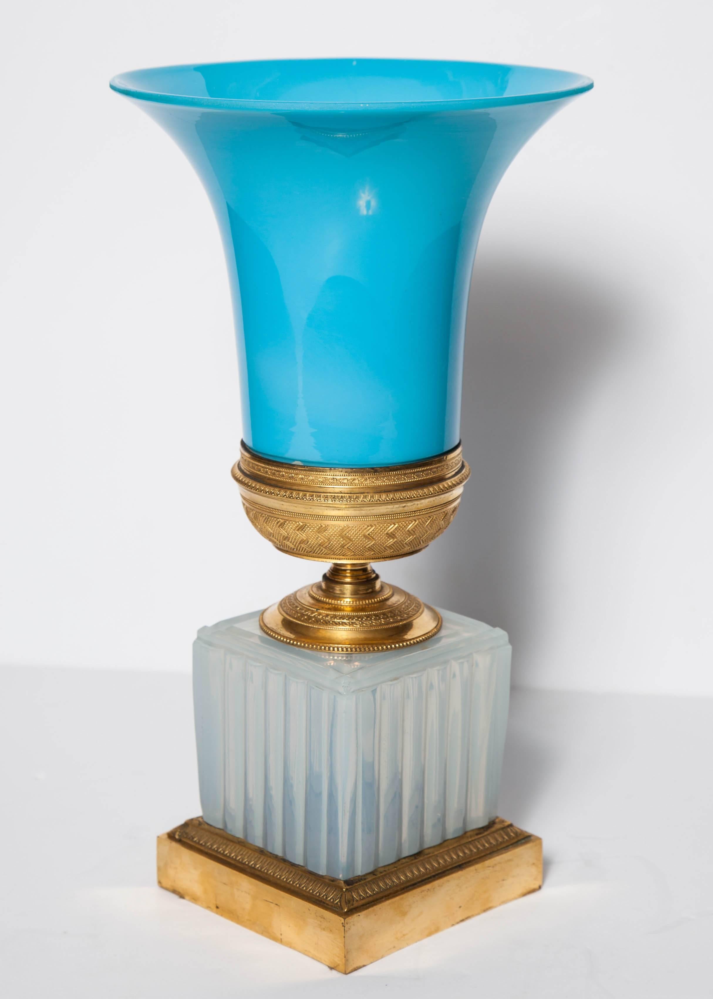 19th Century Russian Neoclassical Blue & White Opaline Ormolu mtd, Vase, Imperial Glass Mfg