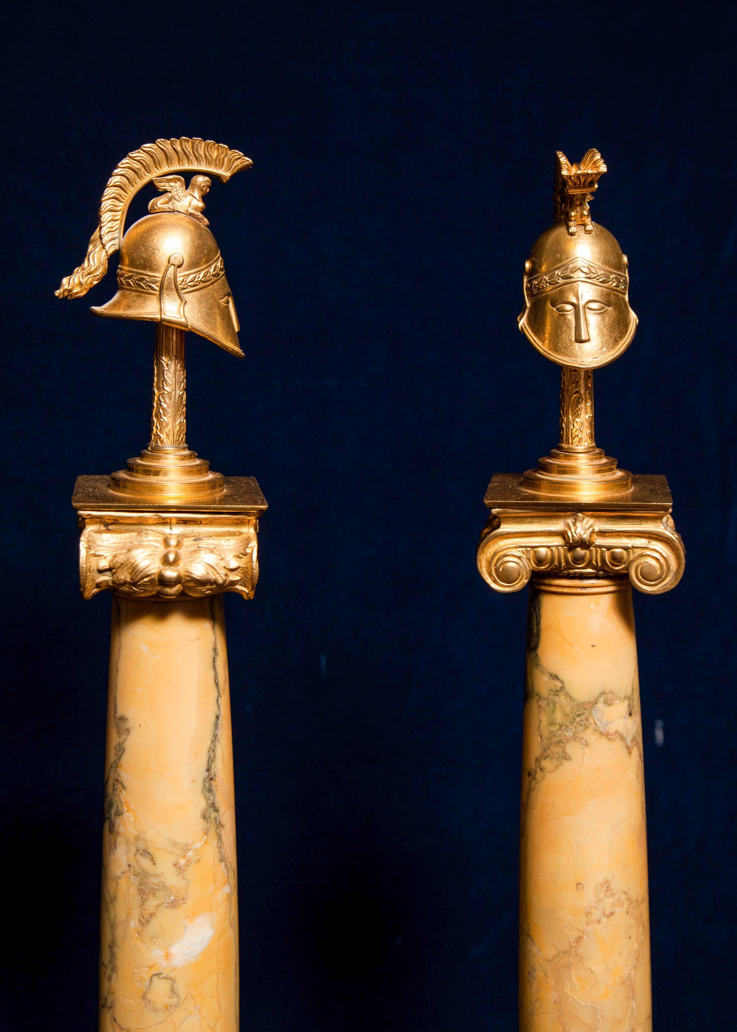 A Fine pair of Antique Russian sienna marble and jasper Helmet Military obelisks For Sale 1