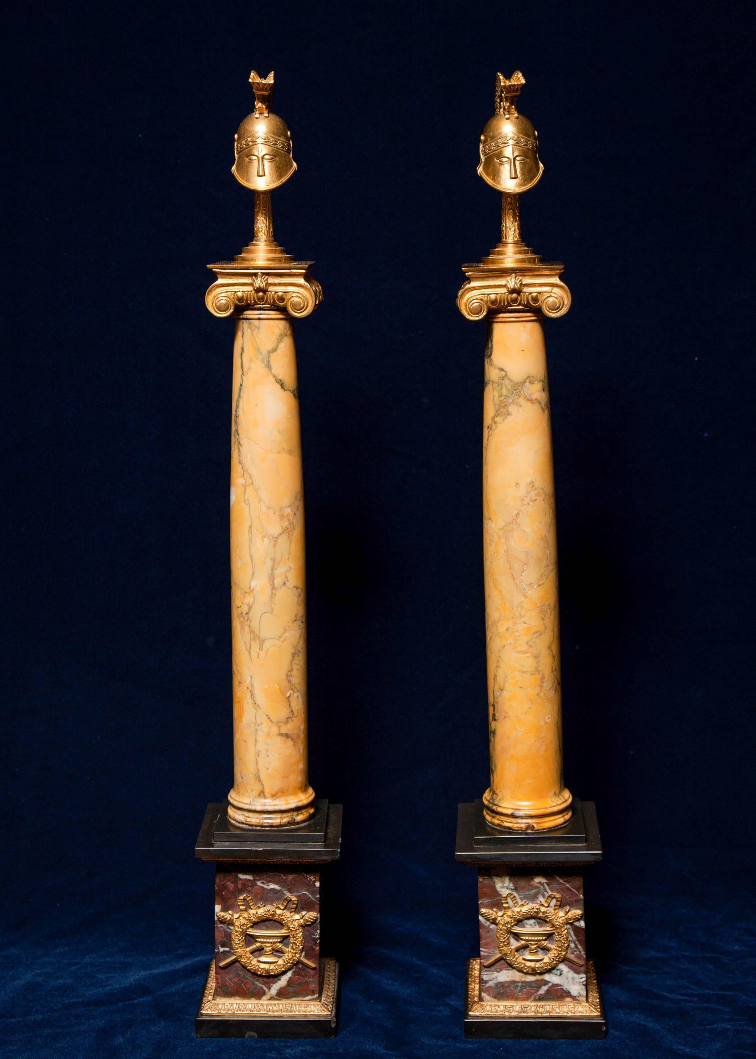 A Fine pair of Antique Russian sienna marble and jasper Helmet Military obelisks For Sale 2