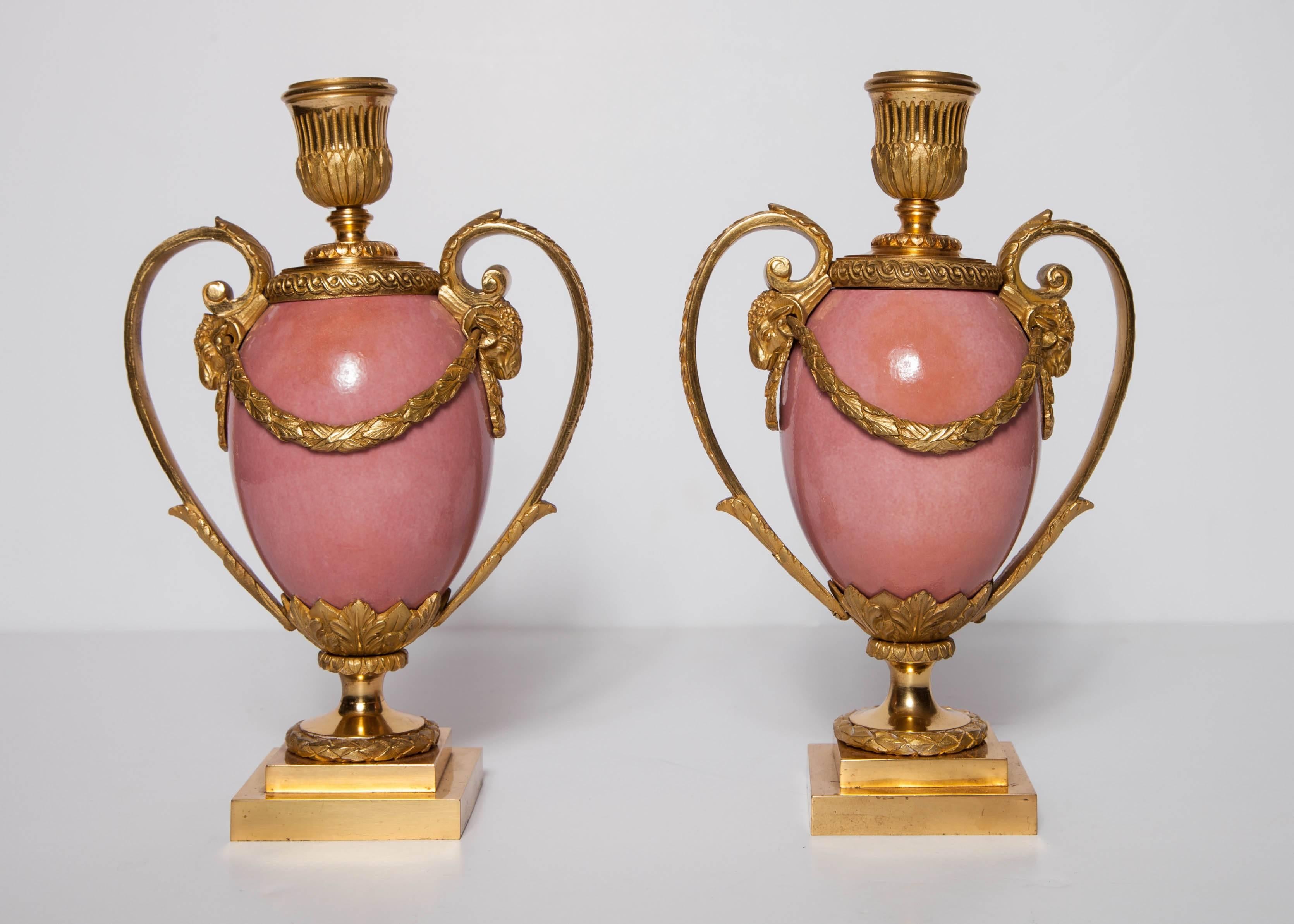 19th Century Fine Pair of Antique English Porcelain & Ormolu Cassolettes Att. Matthew Boulton