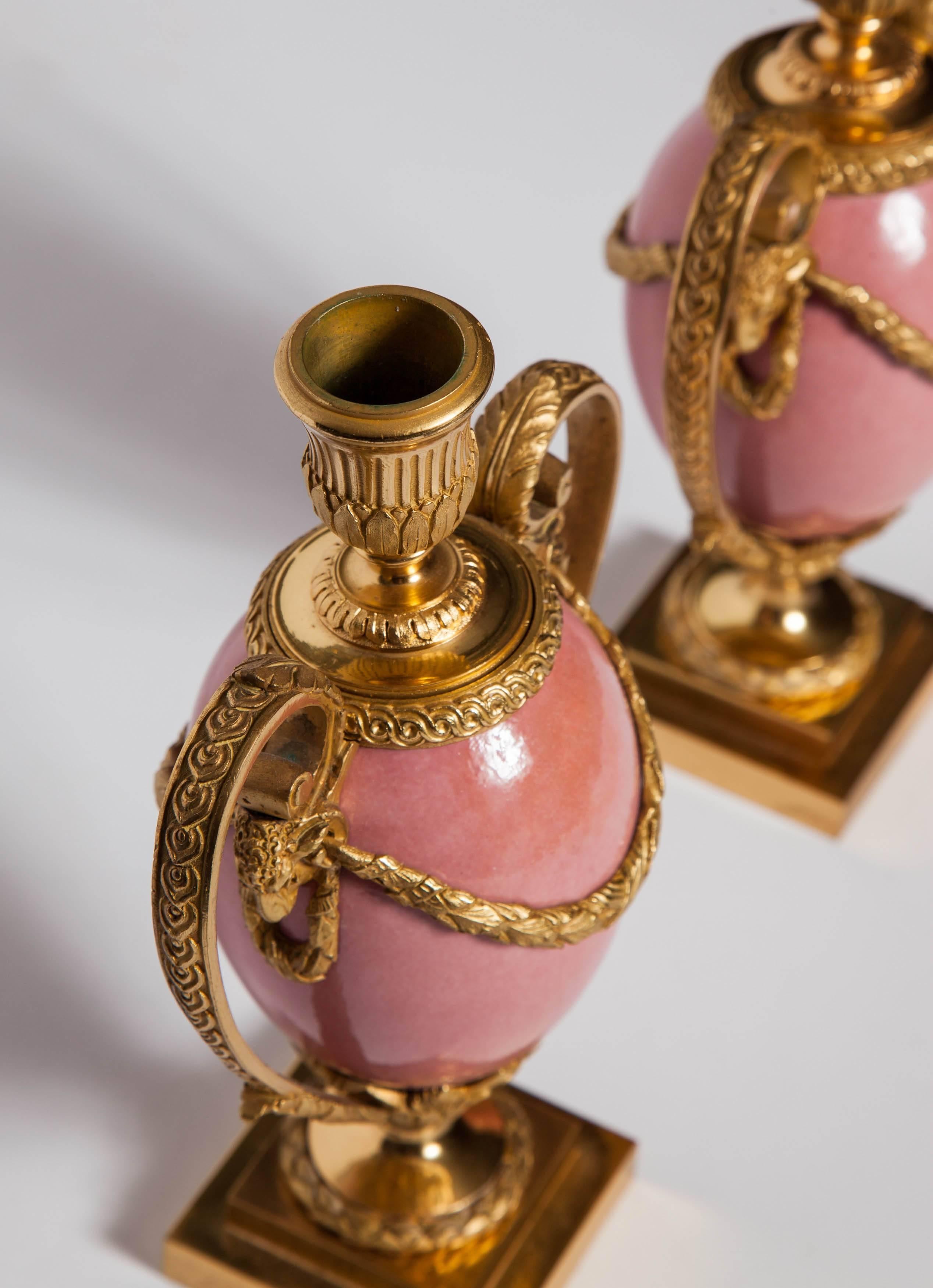 Fine Pair of Antique English Porcelain & Ormolu Cassolettes Att. Matthew Boulton 1