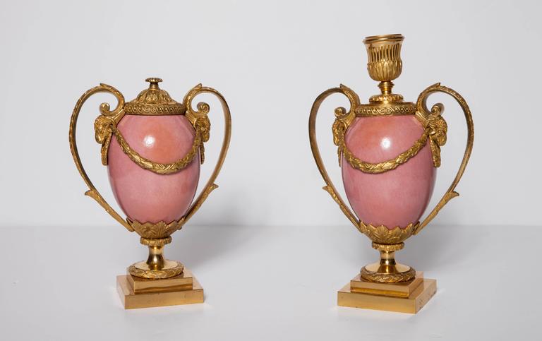 Fine Pair of Antique English Porcelain & Ormolu Cassolettes Att. Matthew Boulton For Sale 3