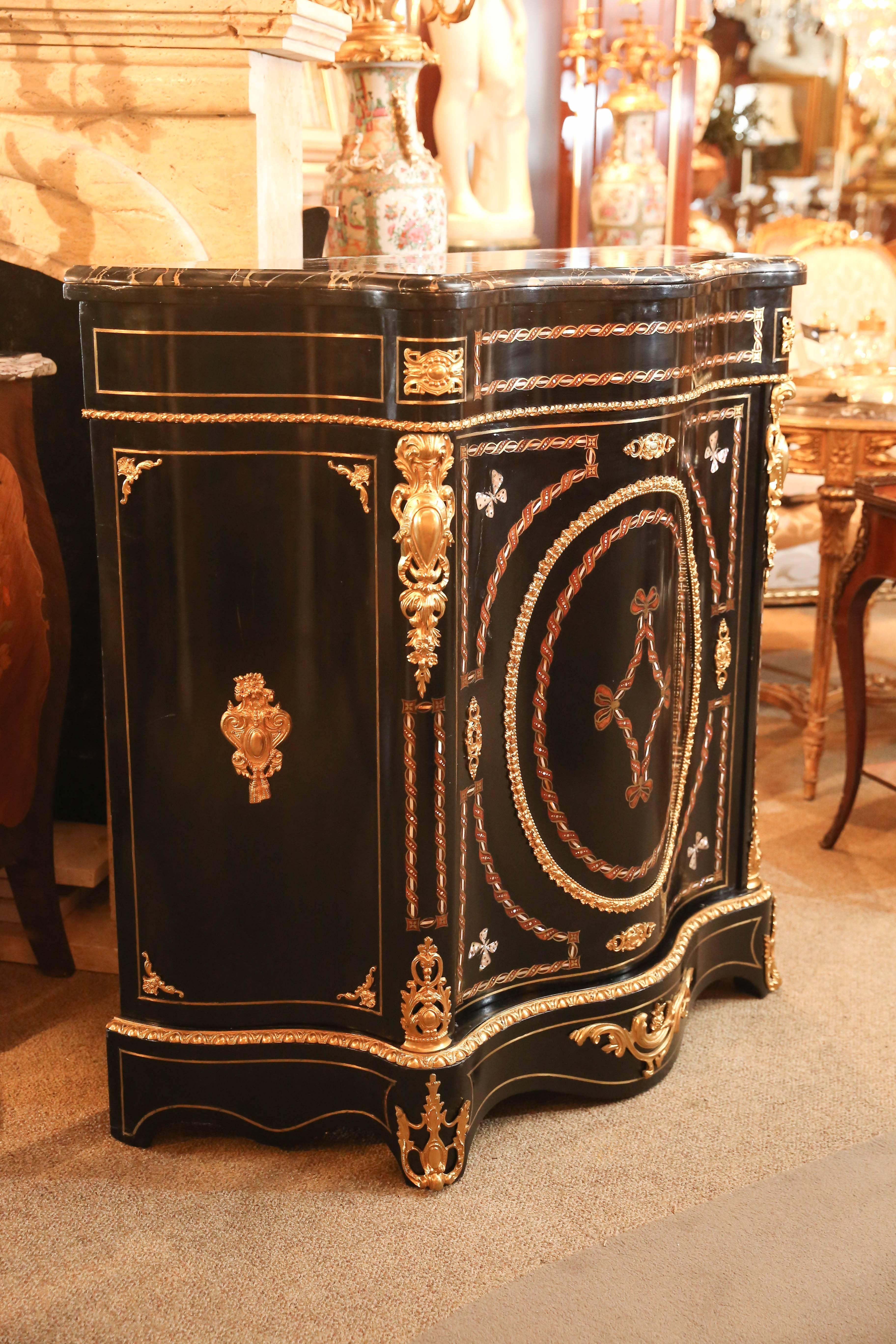 Louis Philippe Louis Phillippe Style Ebonized Marble-Top Credenza, 19th Century