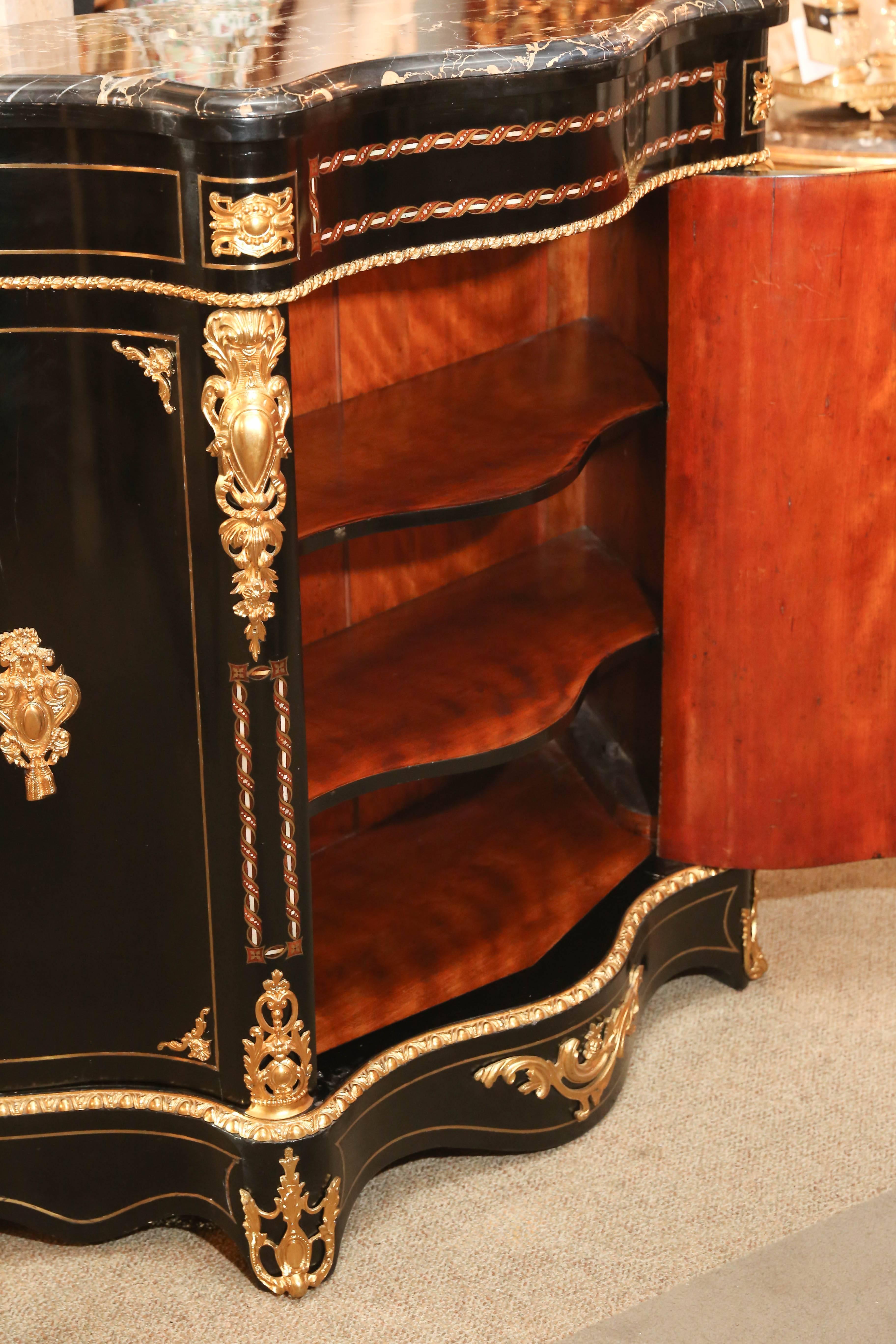 Louis Phillippe Style Ebonized Marble-Top Credenza, 19th Century 1