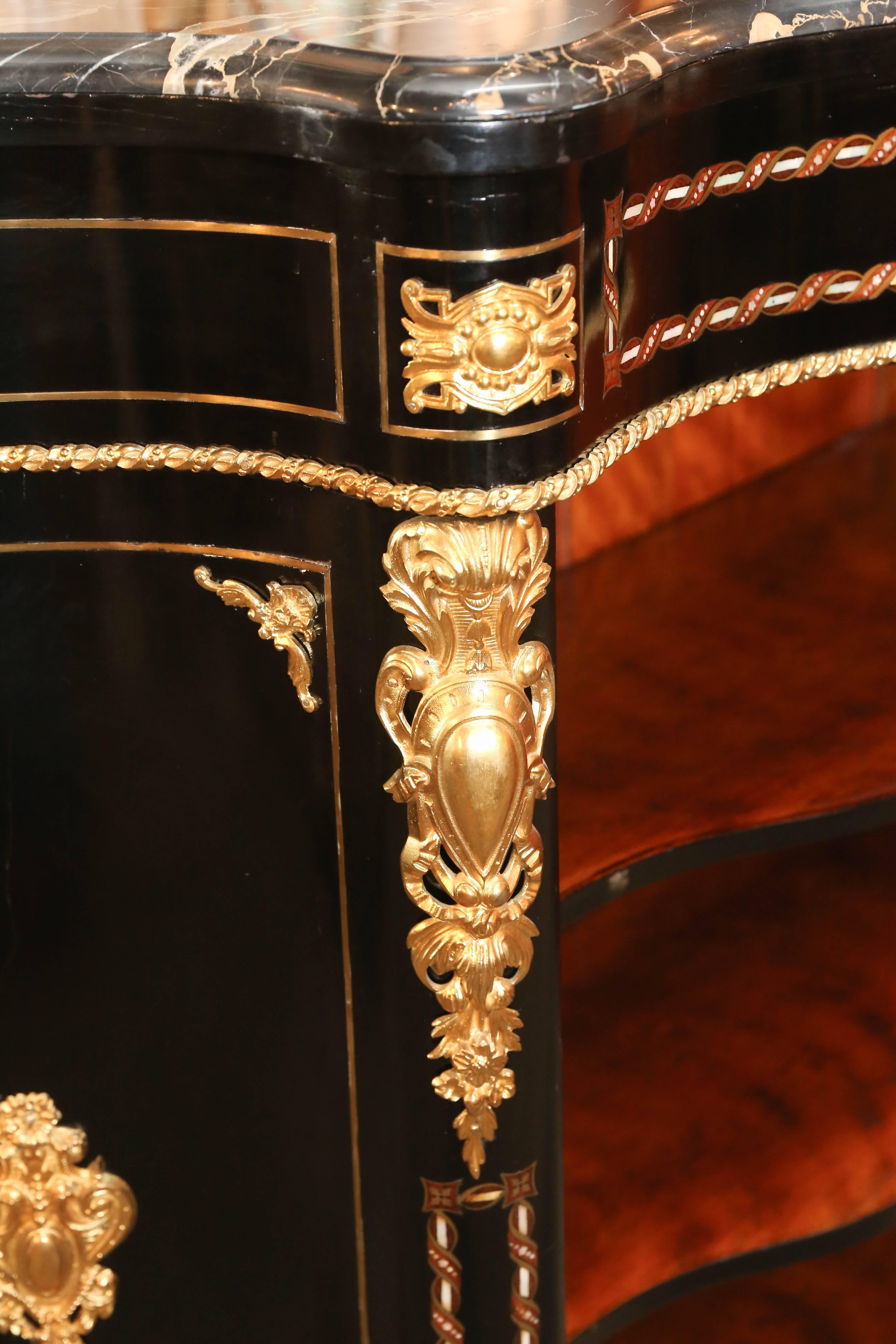 Louis Phillippe Style Ebonized Marble-Top Credenza, 19th Century 2