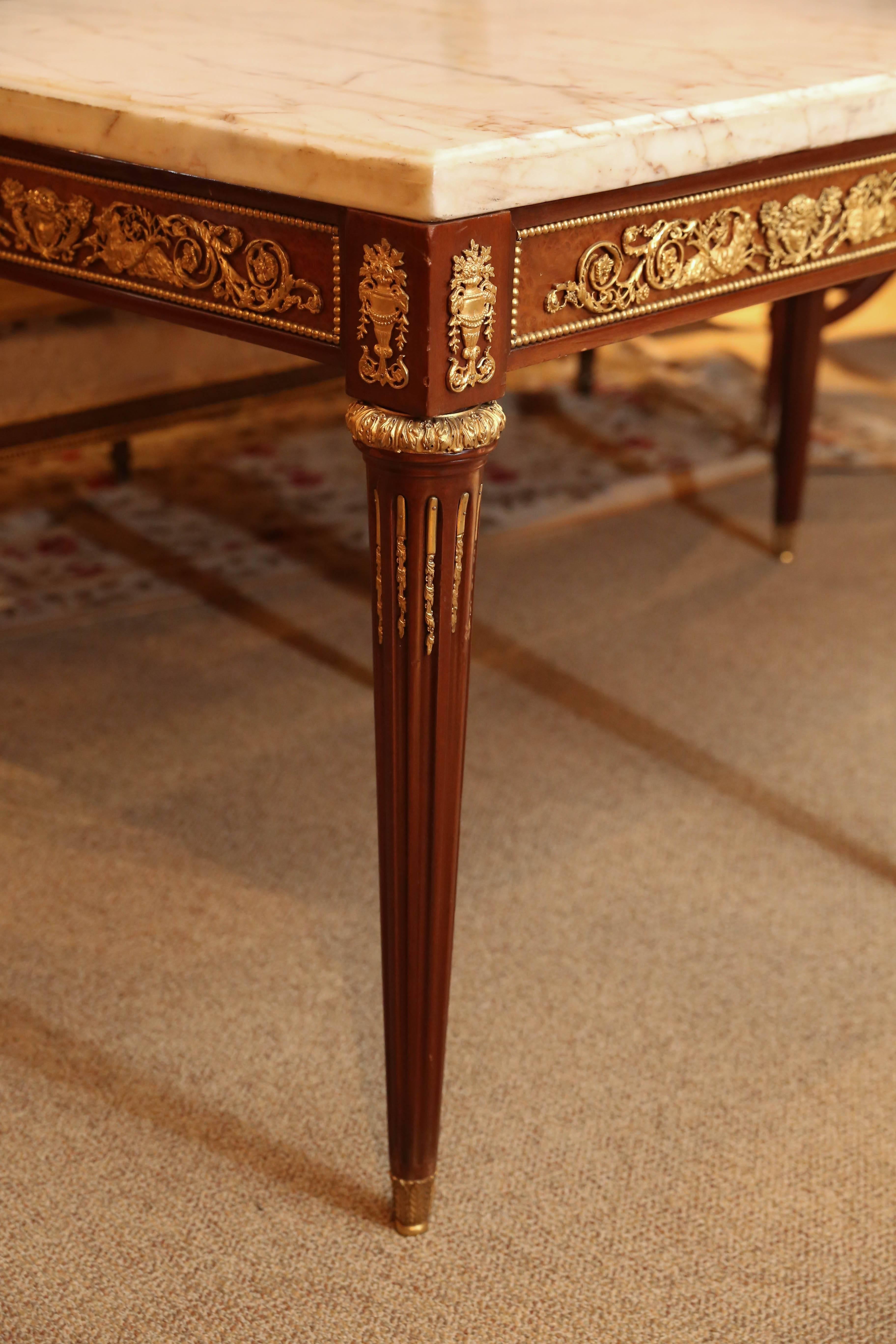 20th Century French Louis XVI Style Salon Table with Gilt Bronze Ormolu and Marble Top For Sale