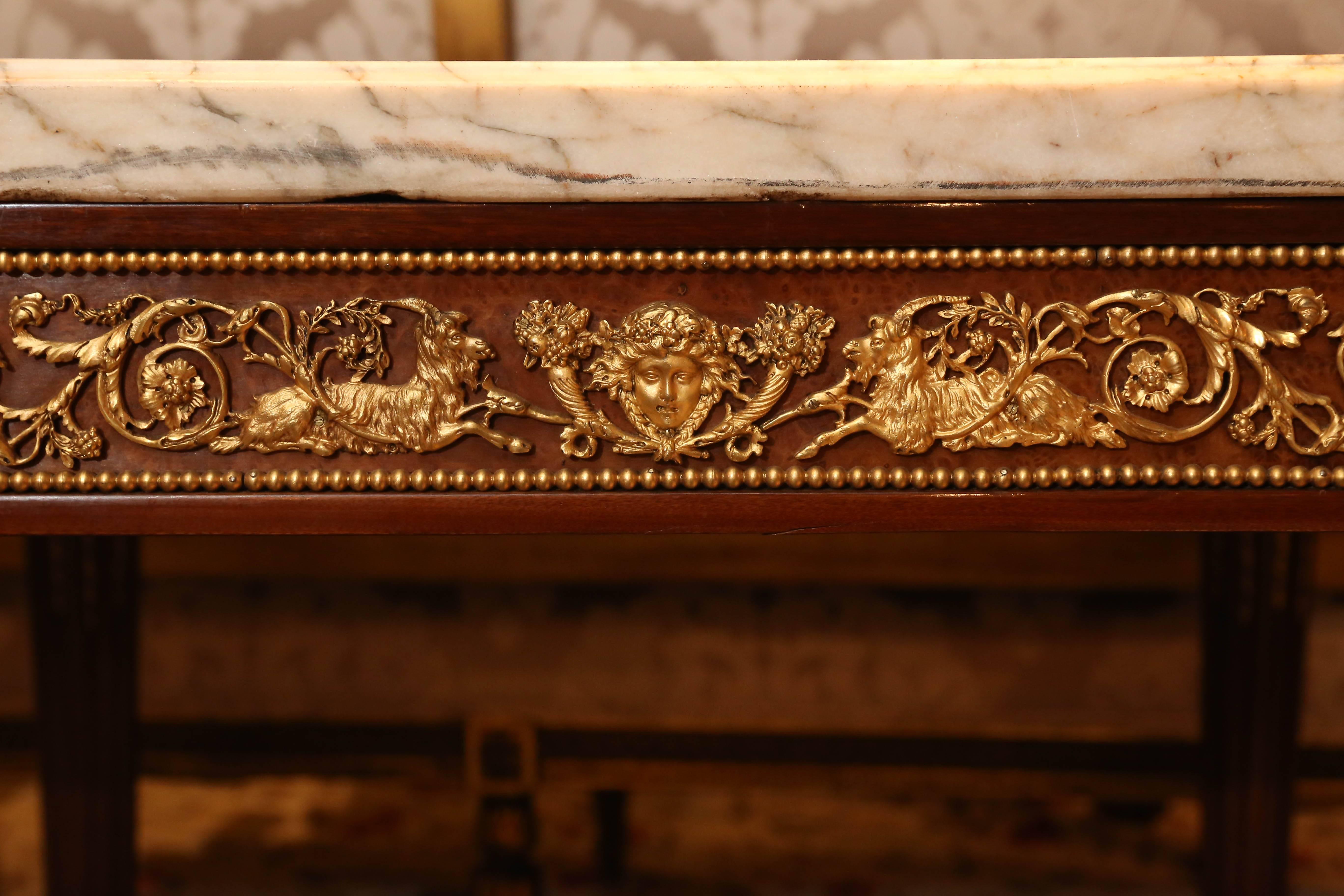 French Louis XVI Style Salon Table with Gilt Bronze Ormolu and Marble Top For Sale 2