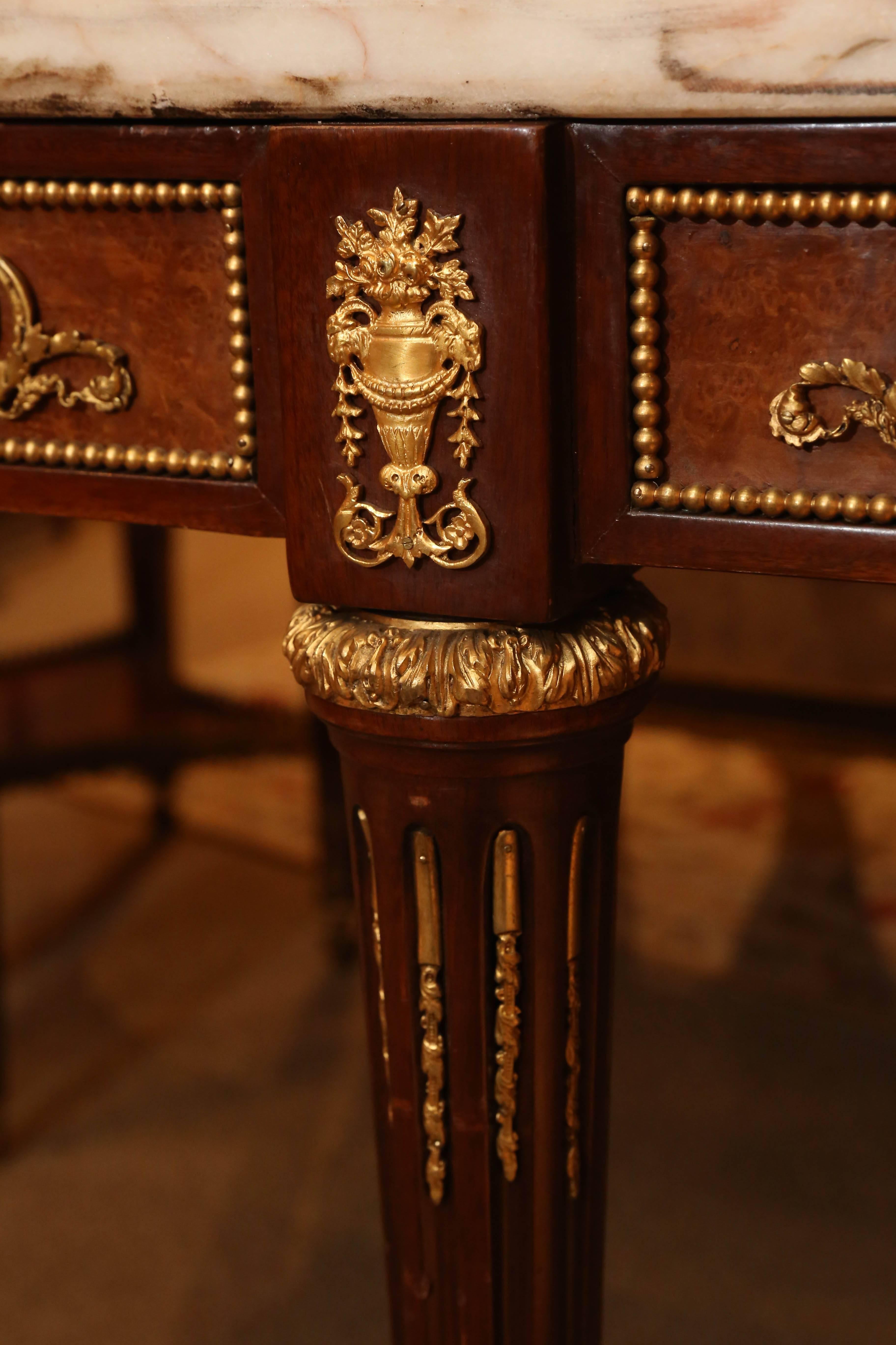 French Louis XVI Style Salon Table with Gilt Bronze Ormolu and Marble Top For Sale 3