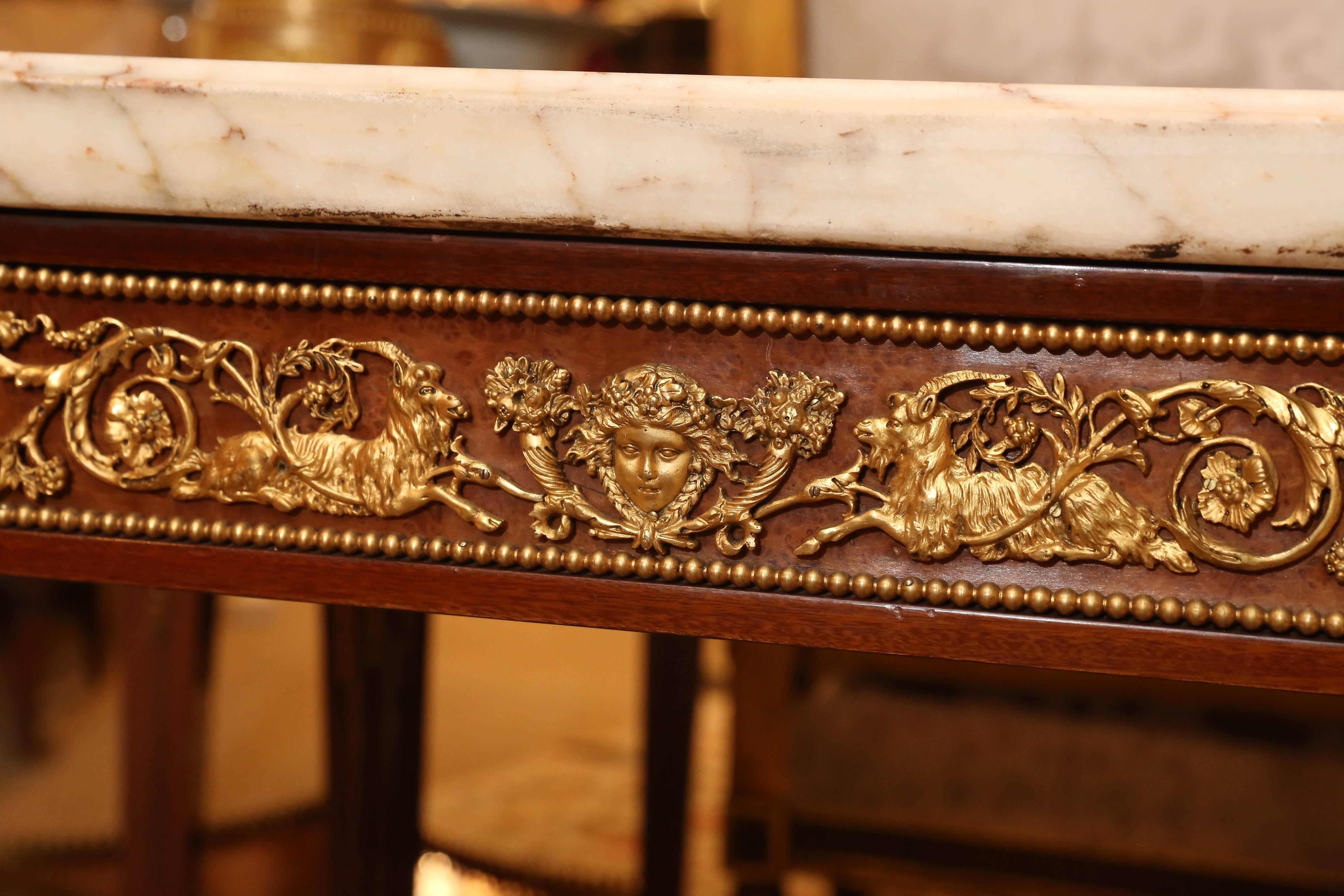 French Louis XVI Style Salon Table with Gilt Bronze Ormolu and Marble Top For Sale 4