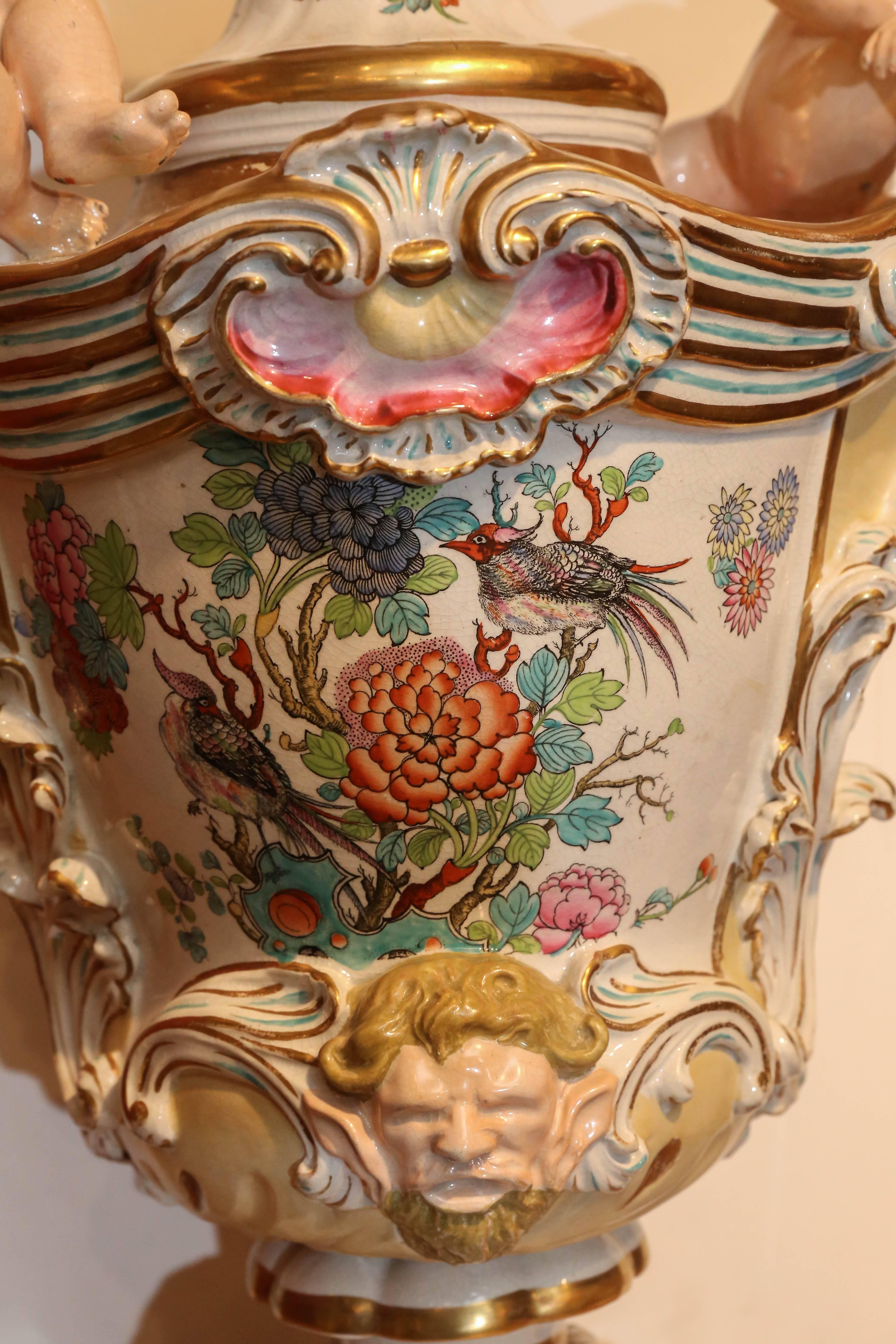 Large porcelain vase- English Mason's mark in the form of a  Ewer, 19th Century In Good Condition For Sale In Houston, TX