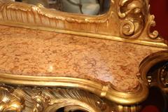 Giltwood Console with Mirror, Rococo Style, Marble top