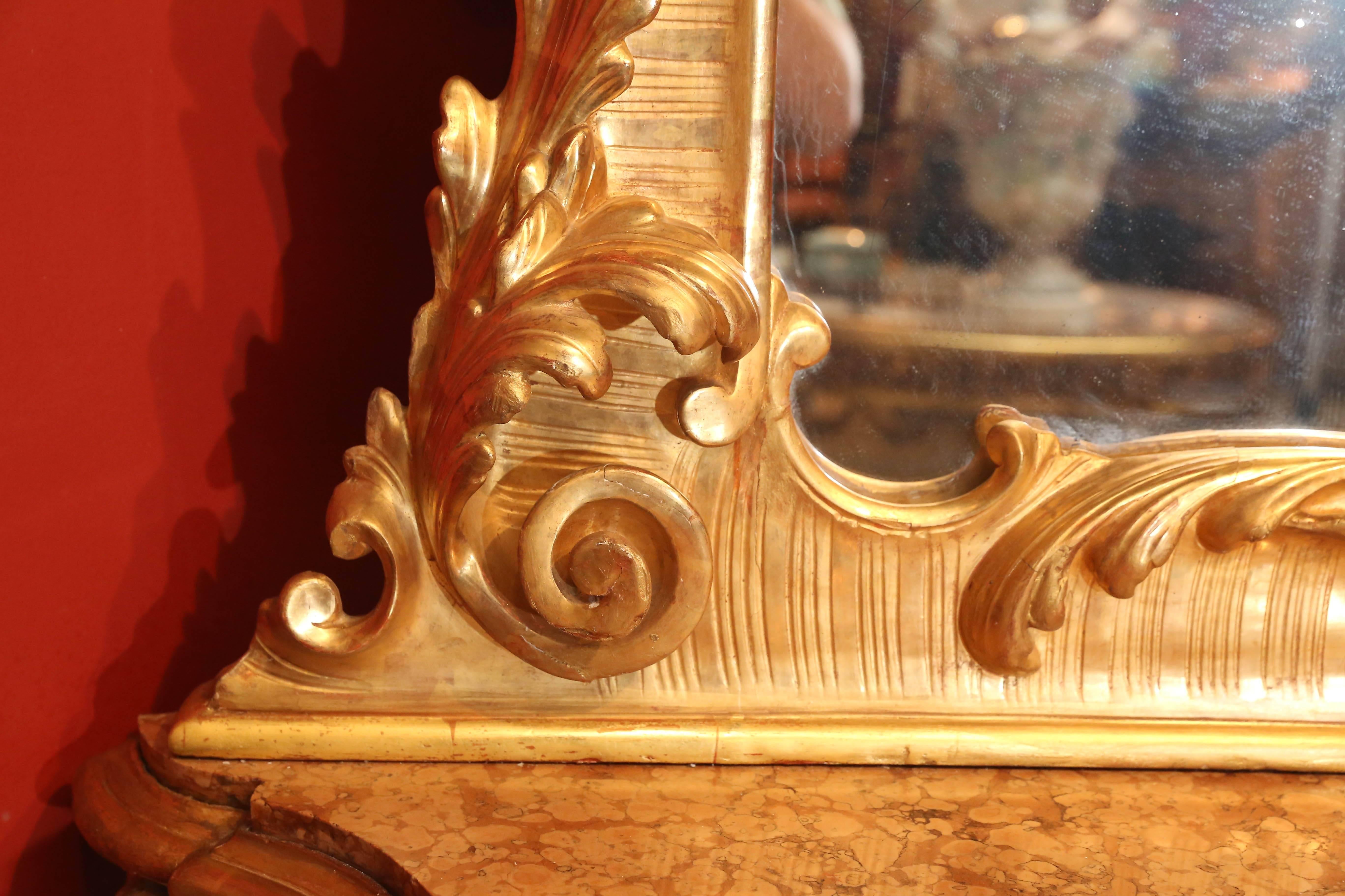 Giltwood Console with Mirror, Rococo Style, Marble top 1