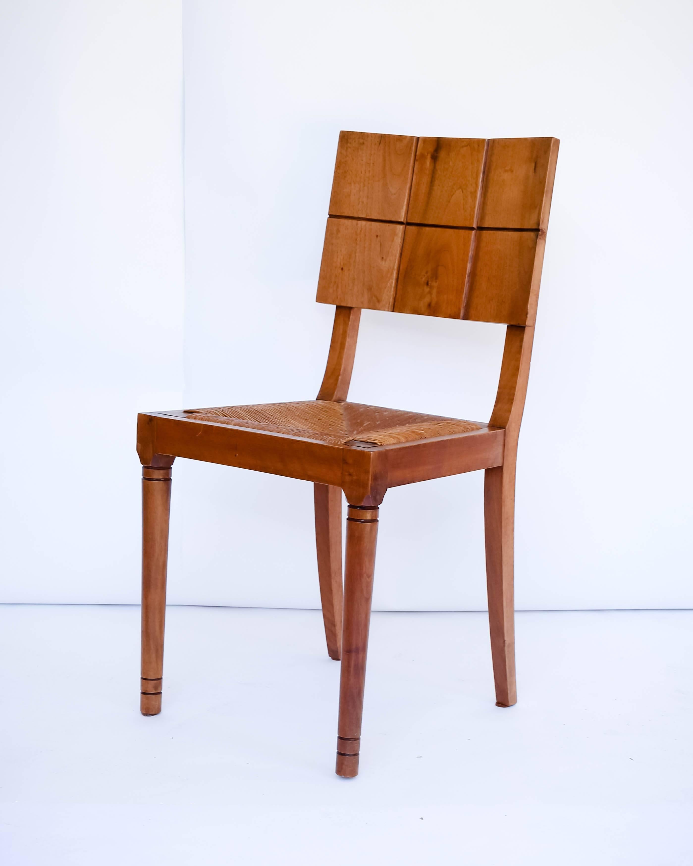20th Century Set of Six Modernist Oak Dining Chairs with Rush Seats