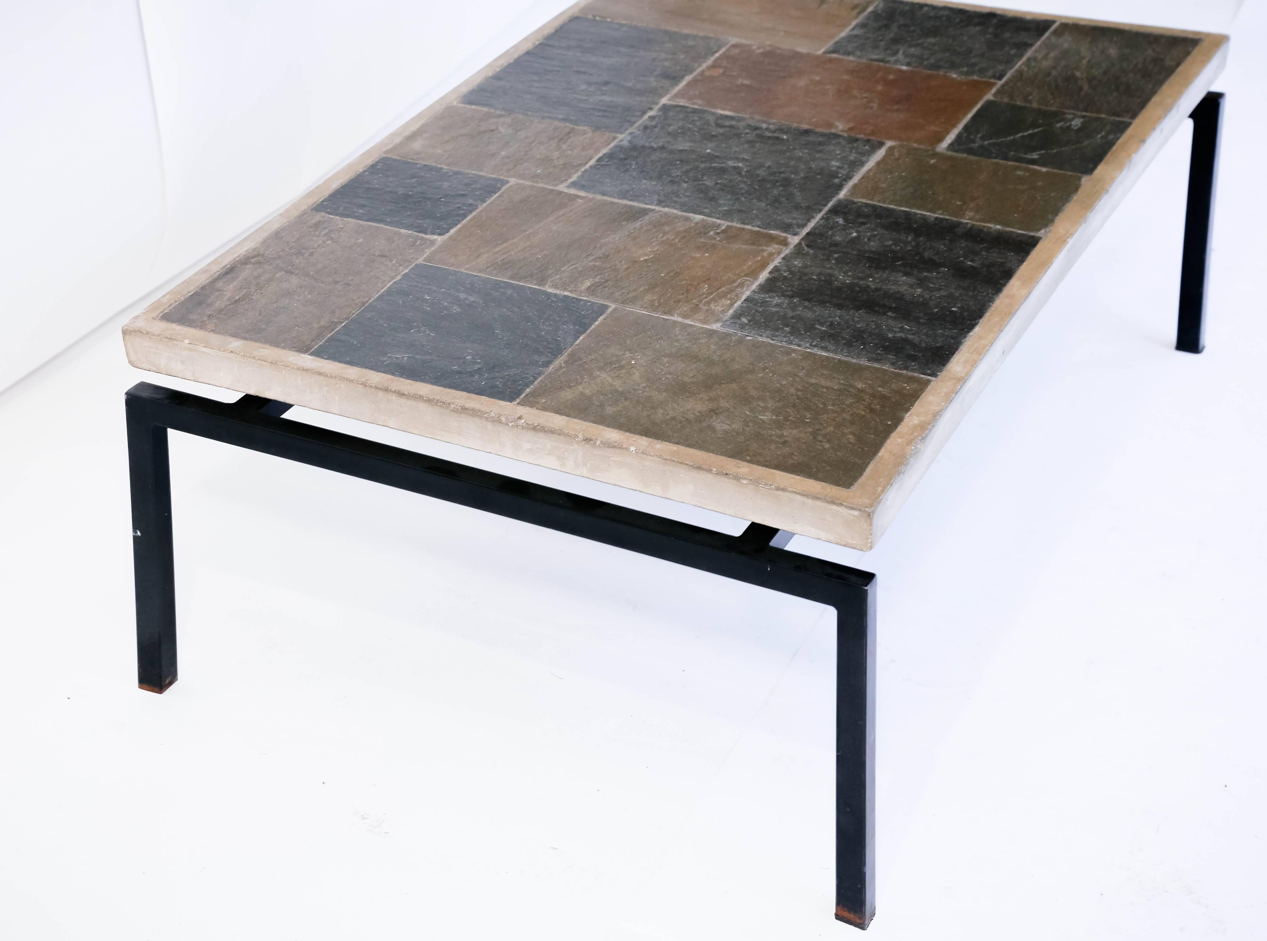 Metal Slate Stone Mosaic Top Table in the Manner of Paul Kingma