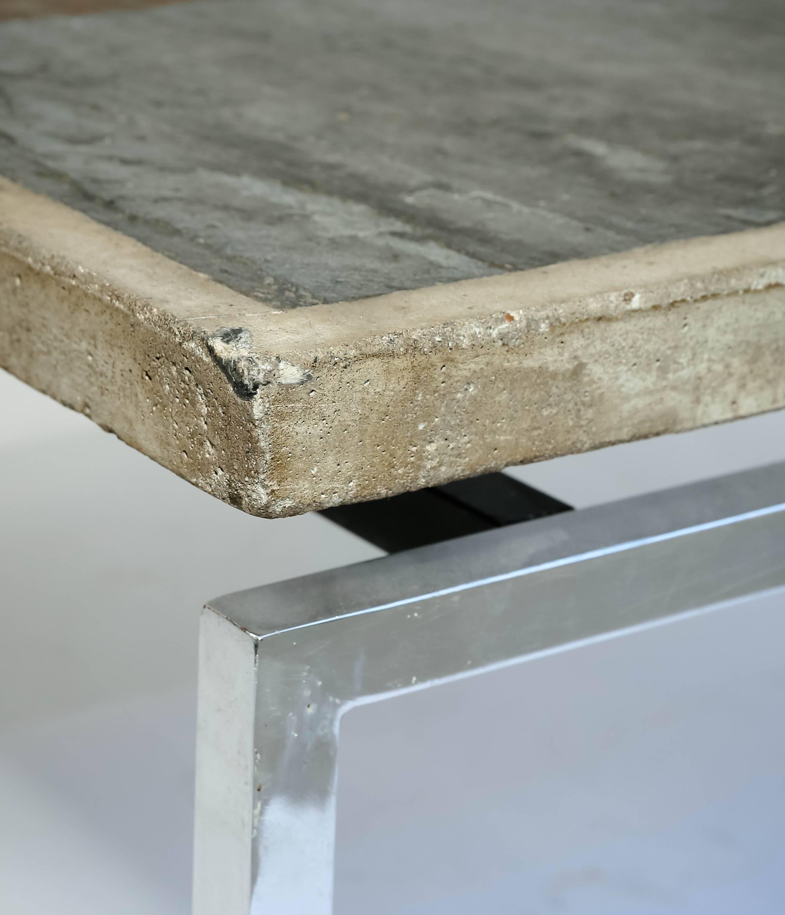 Square Slate Stone Table in the Manner of Paul Kingma, Dutch, circa 1970 In Excellent Condition In New York City, NY