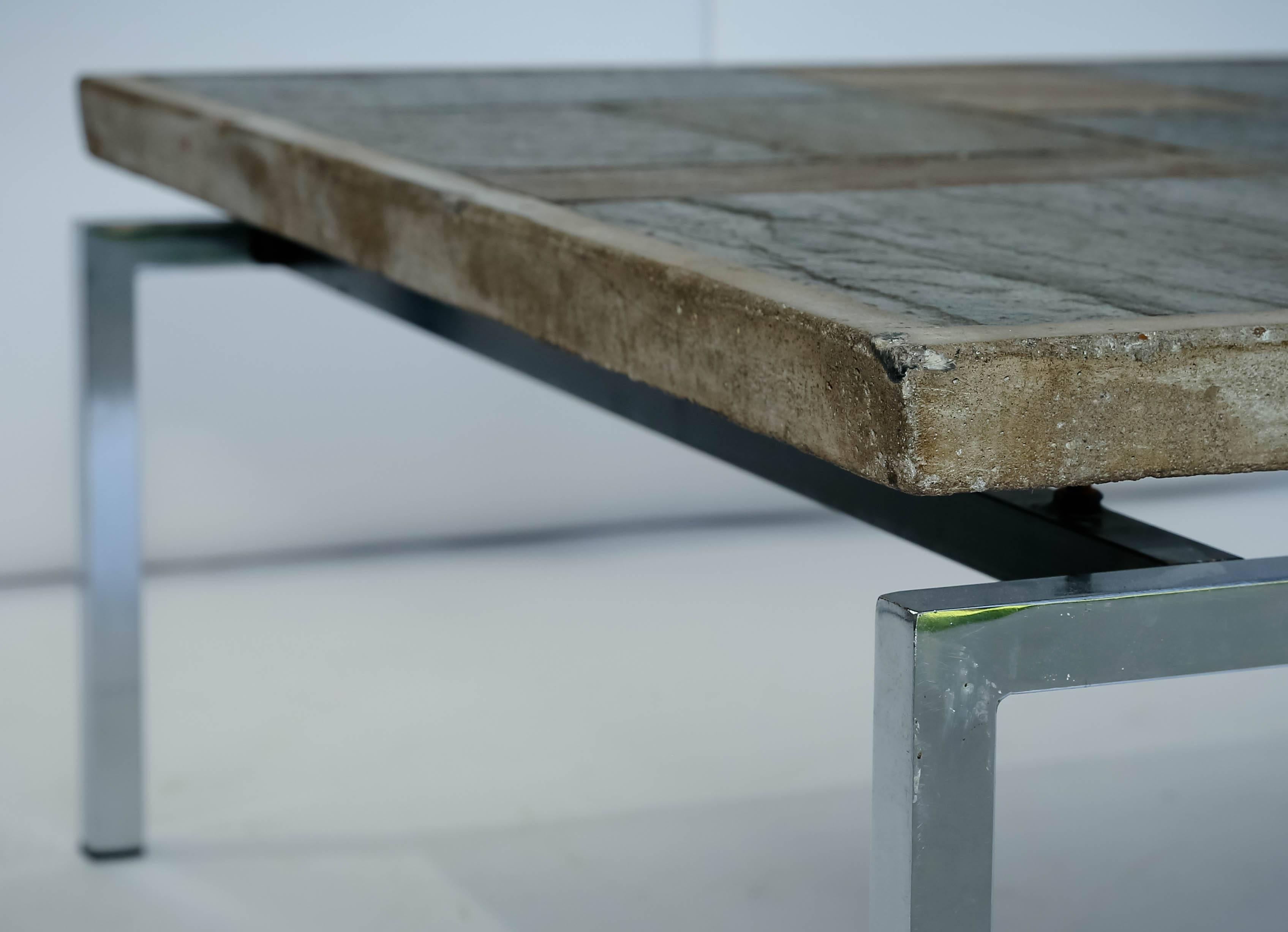 20th Century Square Slate Stone Table in the Manner of Paul Kingma, Dutch, circa 1970