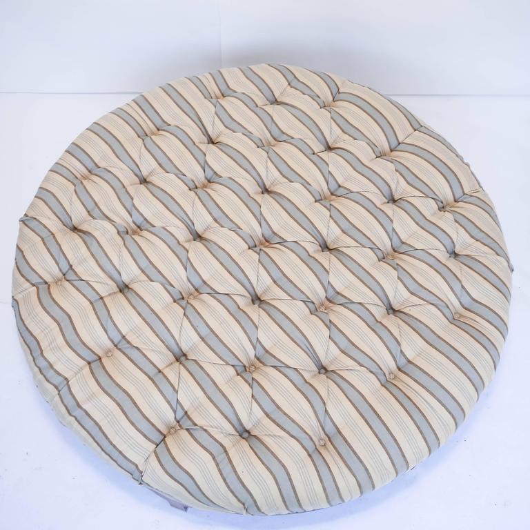 Large Round Tufted Ottoman with Striped Upholstery at 1stDibs
