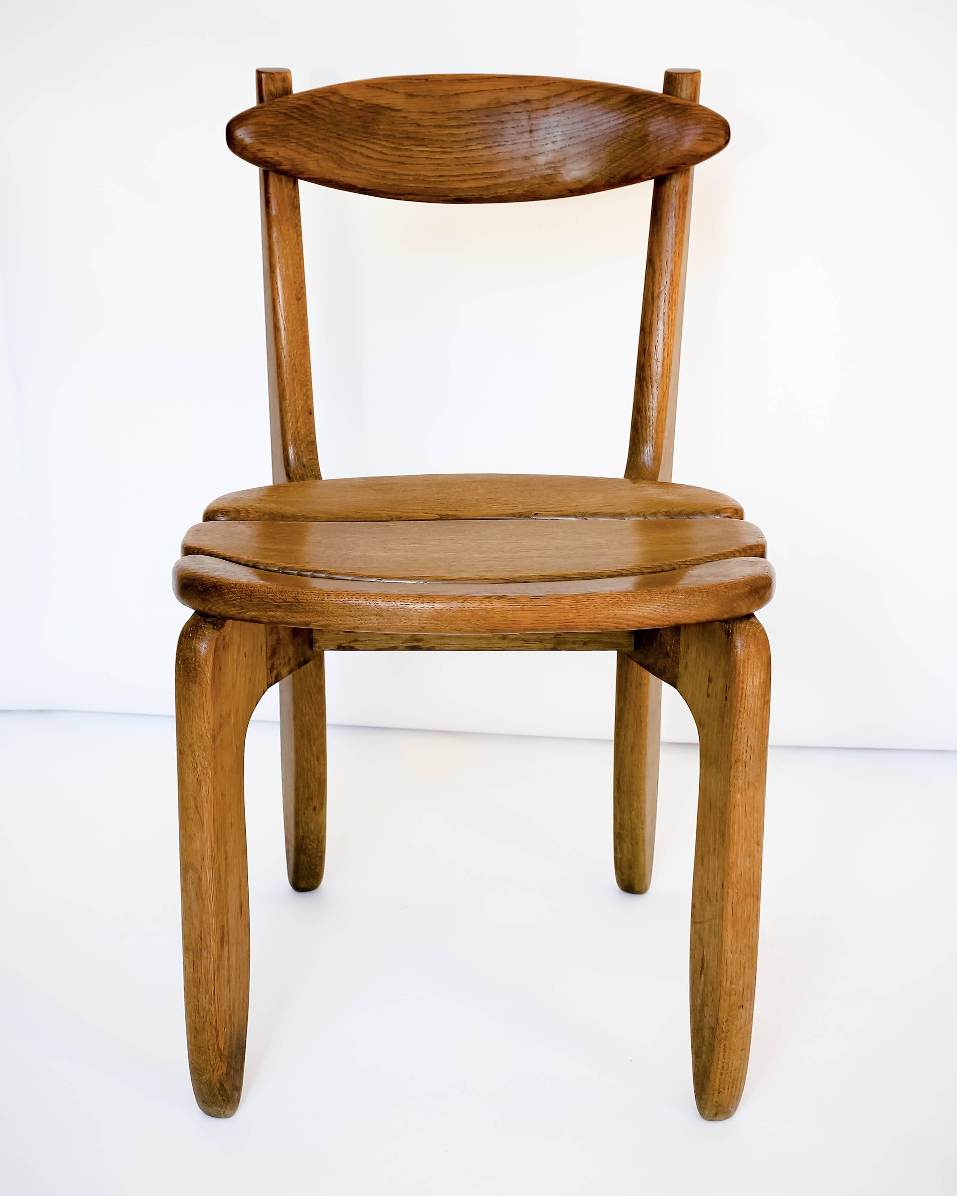 French Pair of Oak Side Chairs by Guillerme et Chambron
