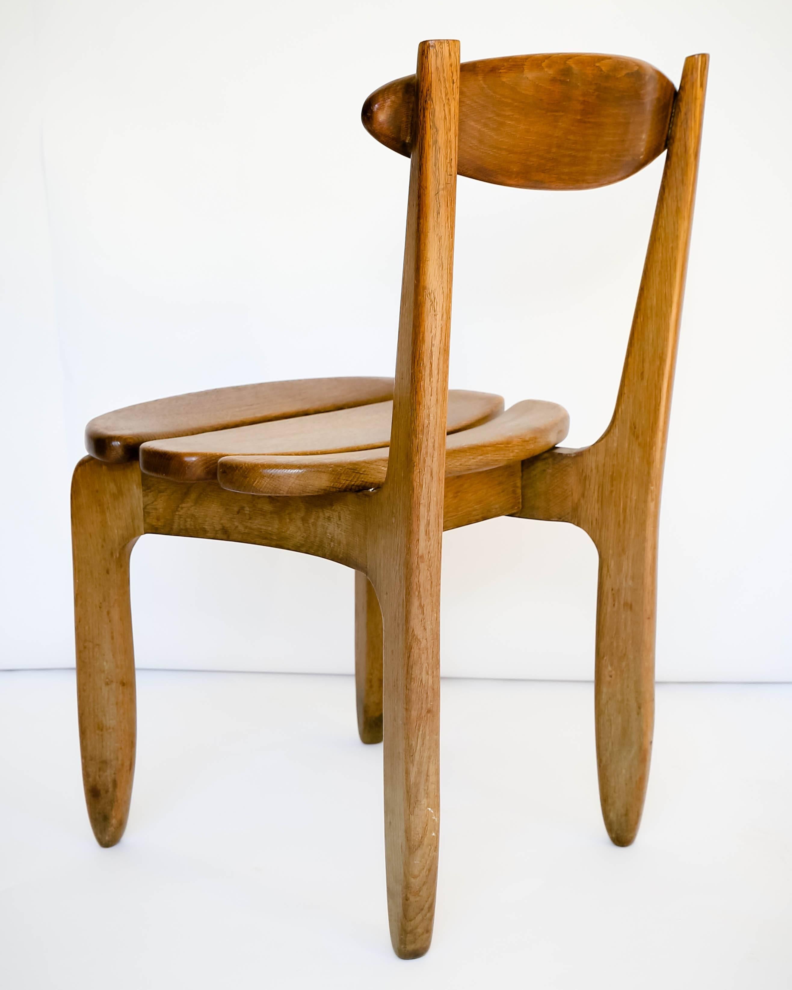 Mid-20th Century Pair of Oak Side Chairs by Guillerme et Chambron