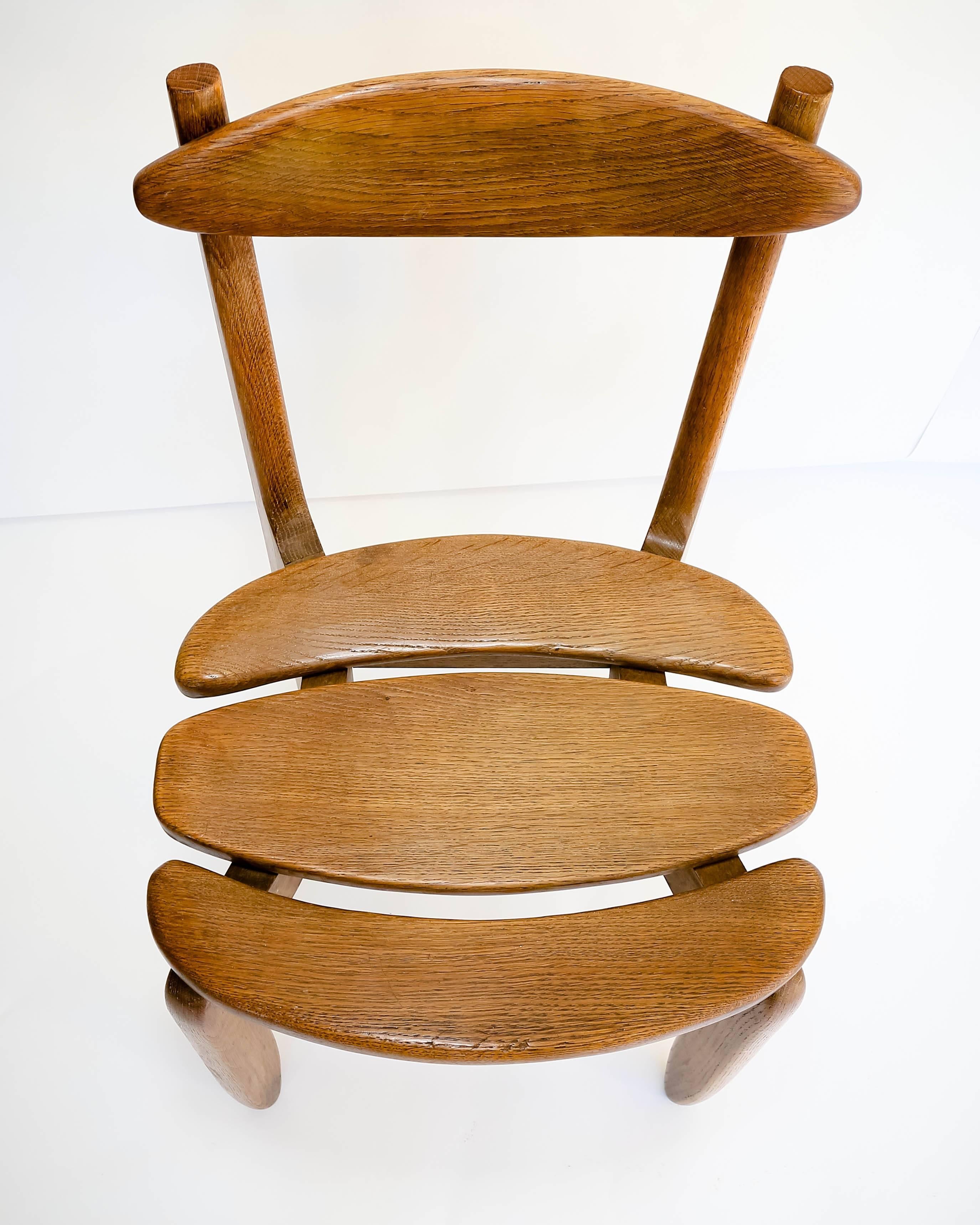 Pair of Oak Side Chairs by Guillerme et Chambron 3