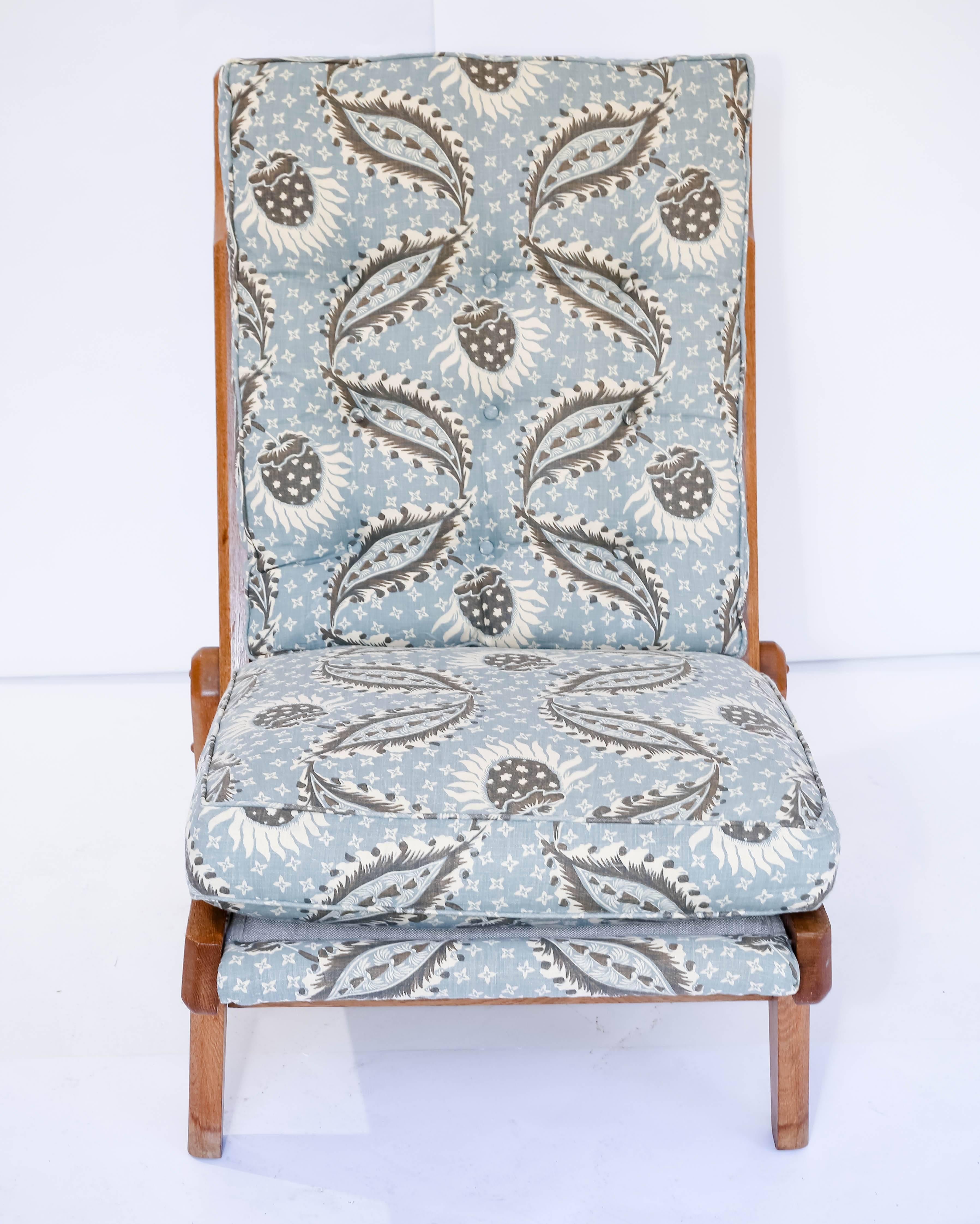 Maurice Pre Lounge Armless Chair in patterned blue fabric, France 20th Century
