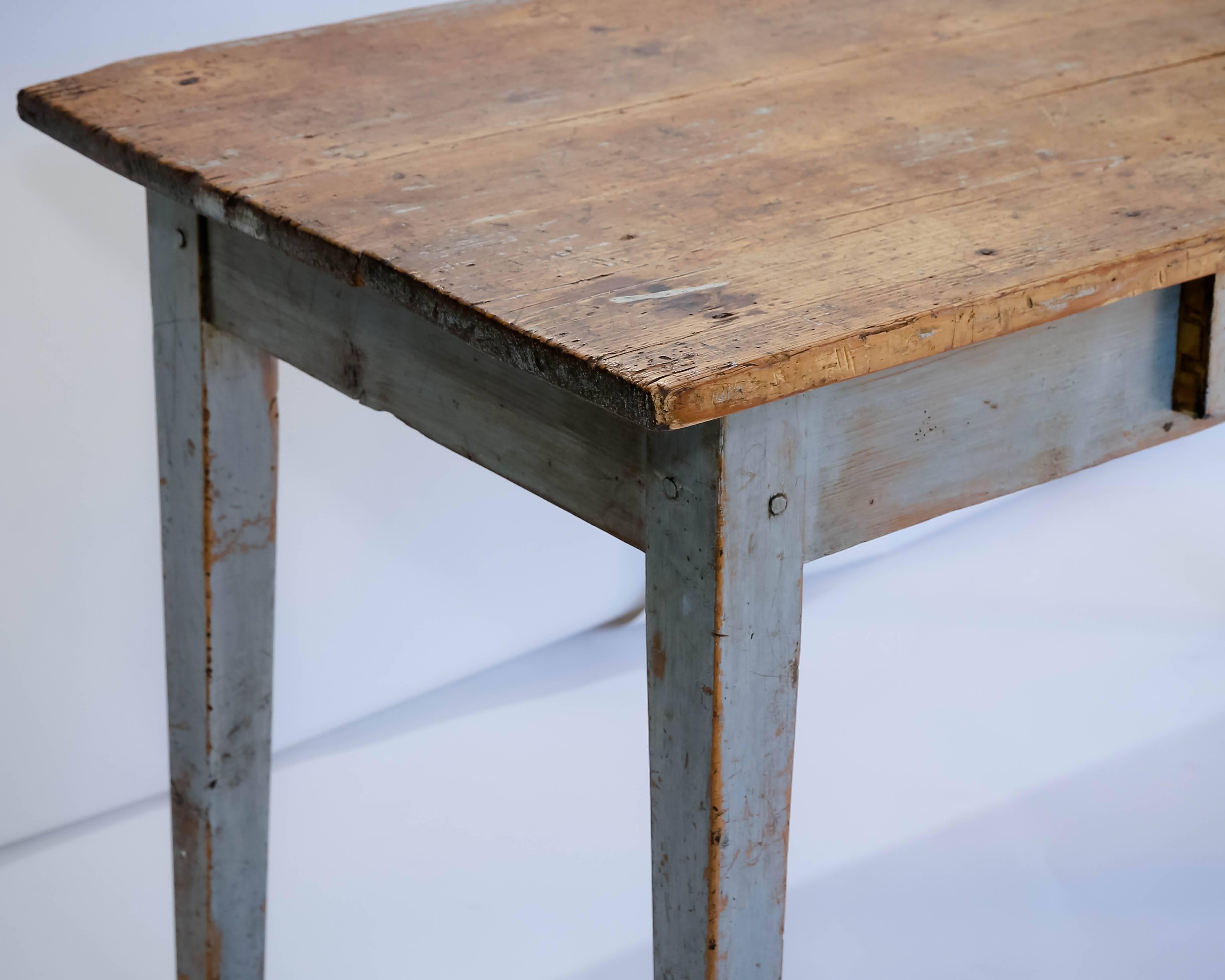 Rustic Painted Farm Table or Writing Desk with Drawer  In Excellent Condition In New York City, NY