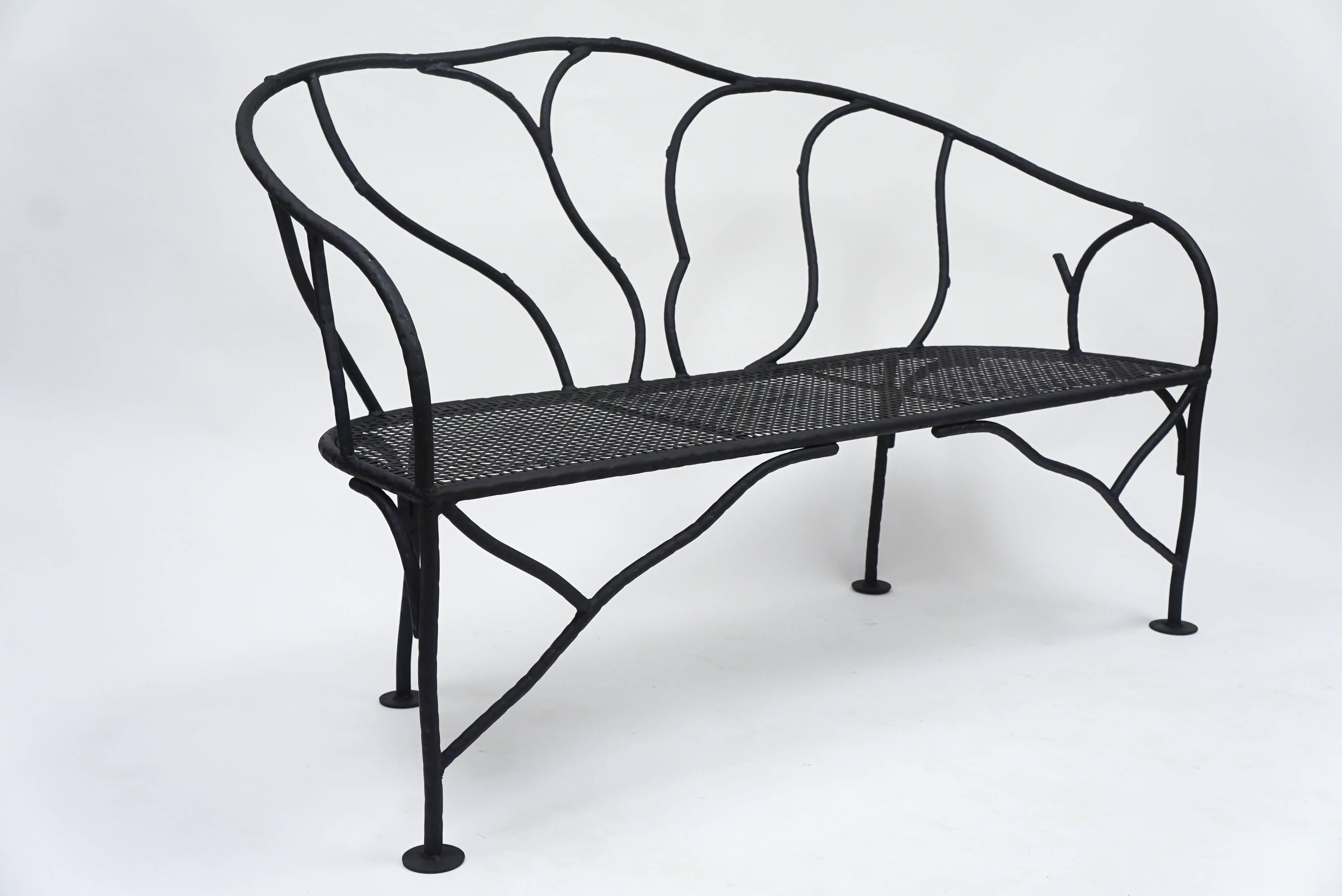 20th Century Faux Bois Wrought Iron Garden Bench