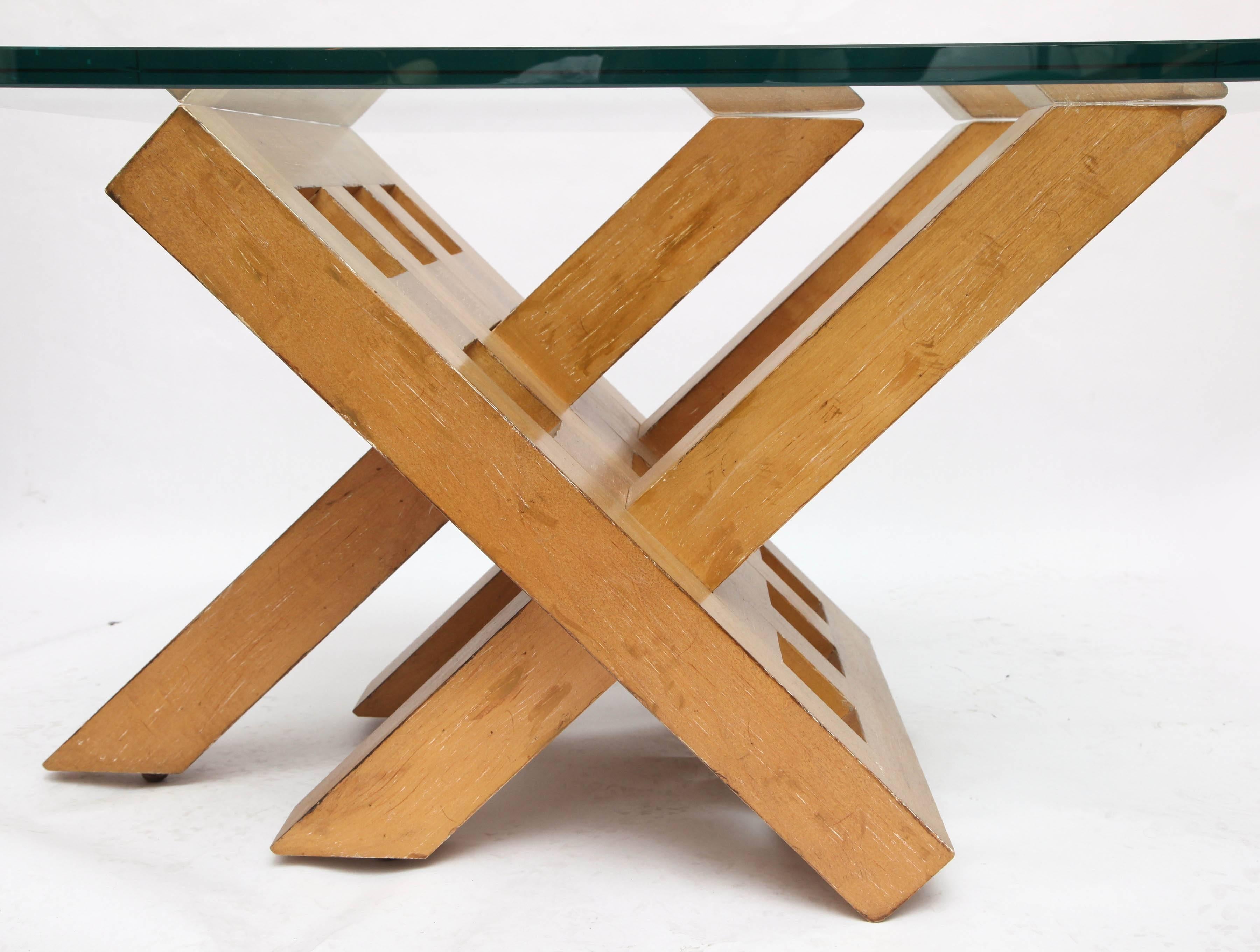 American 1940s Art Modern Architectural Wood and Glass Table