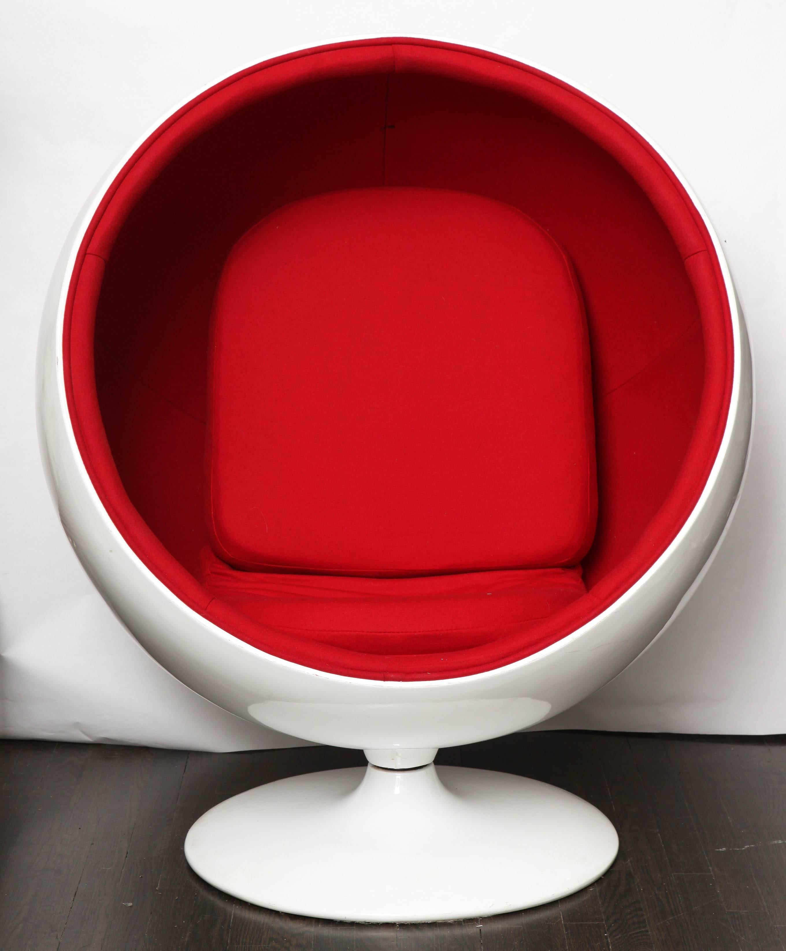 A1960's Globe Chair by Eero Arnio, fiber glass, aluminum and upholstery
