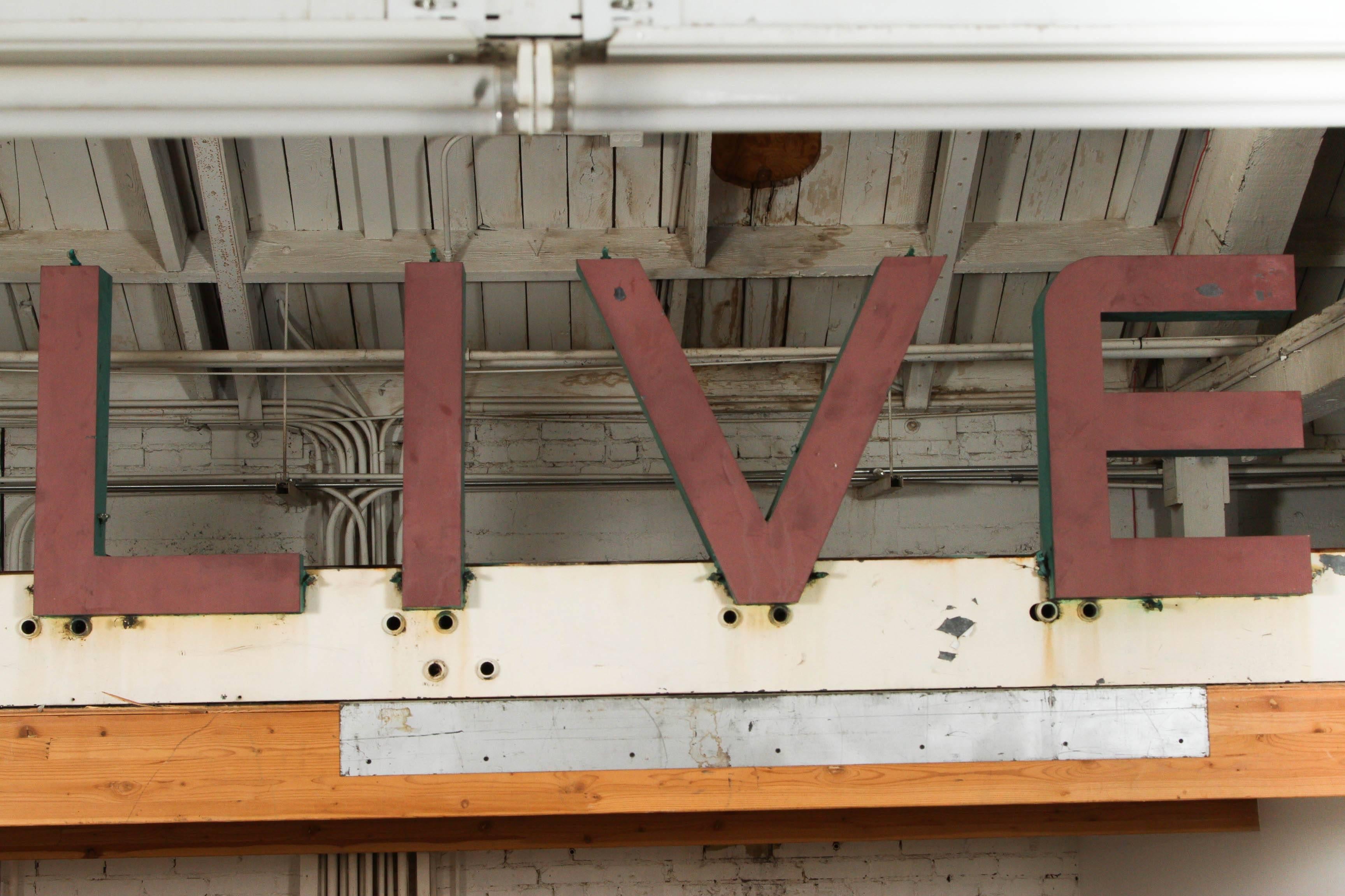 Original Art Deco Metal Sign reads OLIVE, 12 Feet Long For Sale 2
