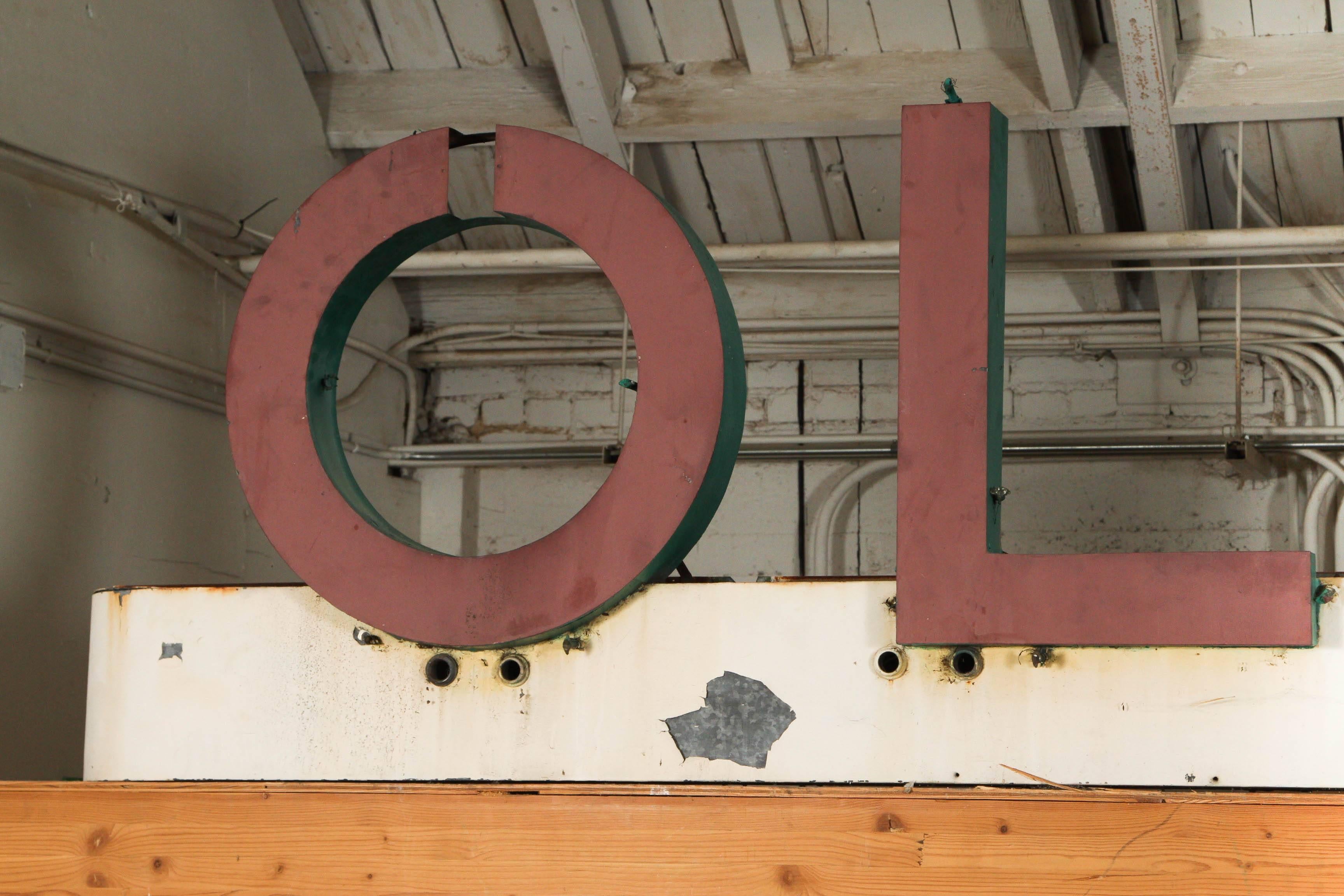Original Art Deco Metal Sign reads OLIVE, 12 Feet Long For Sale 3