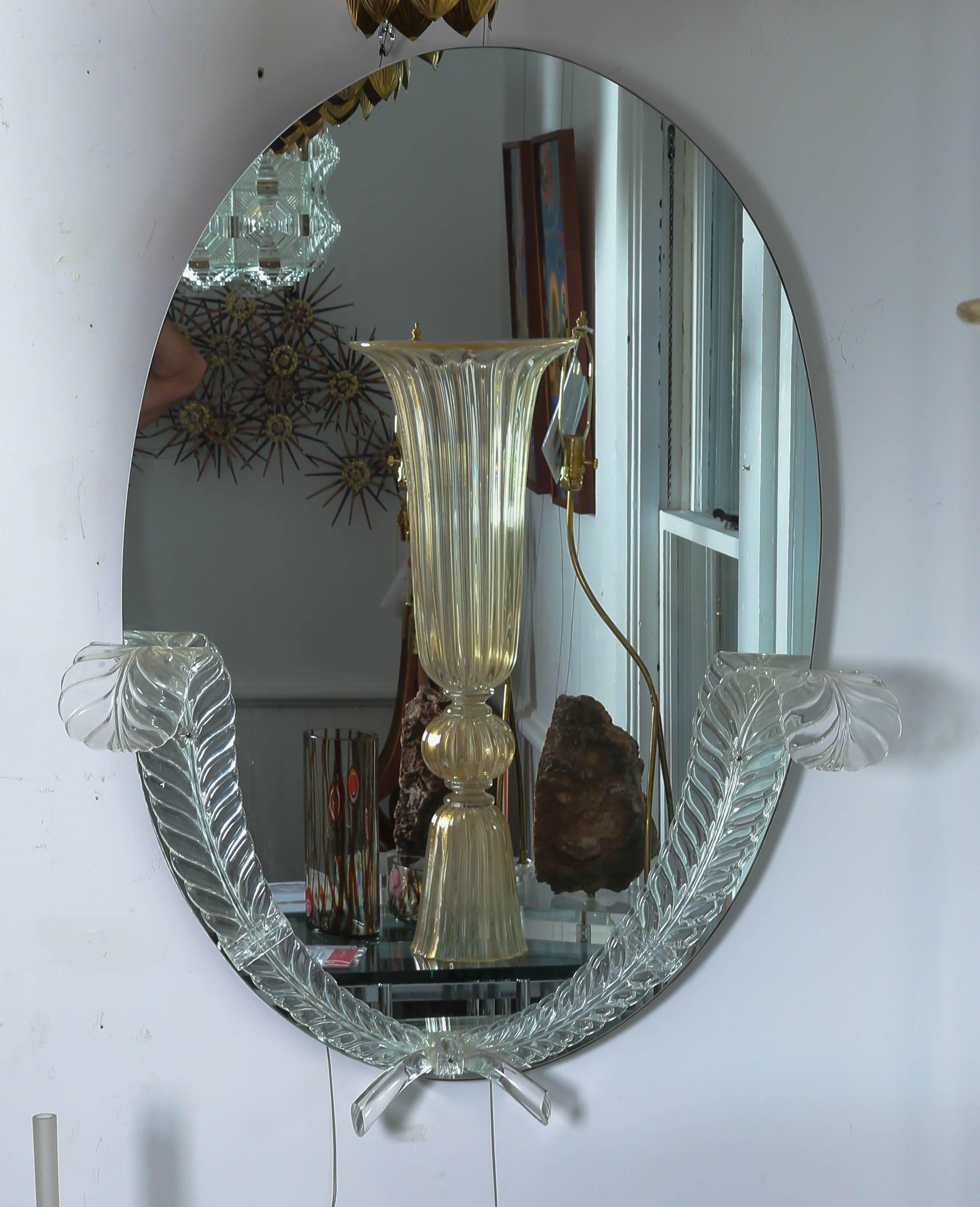 Mid-Century Modern Lucite Detailed Oval Mirror by the 
