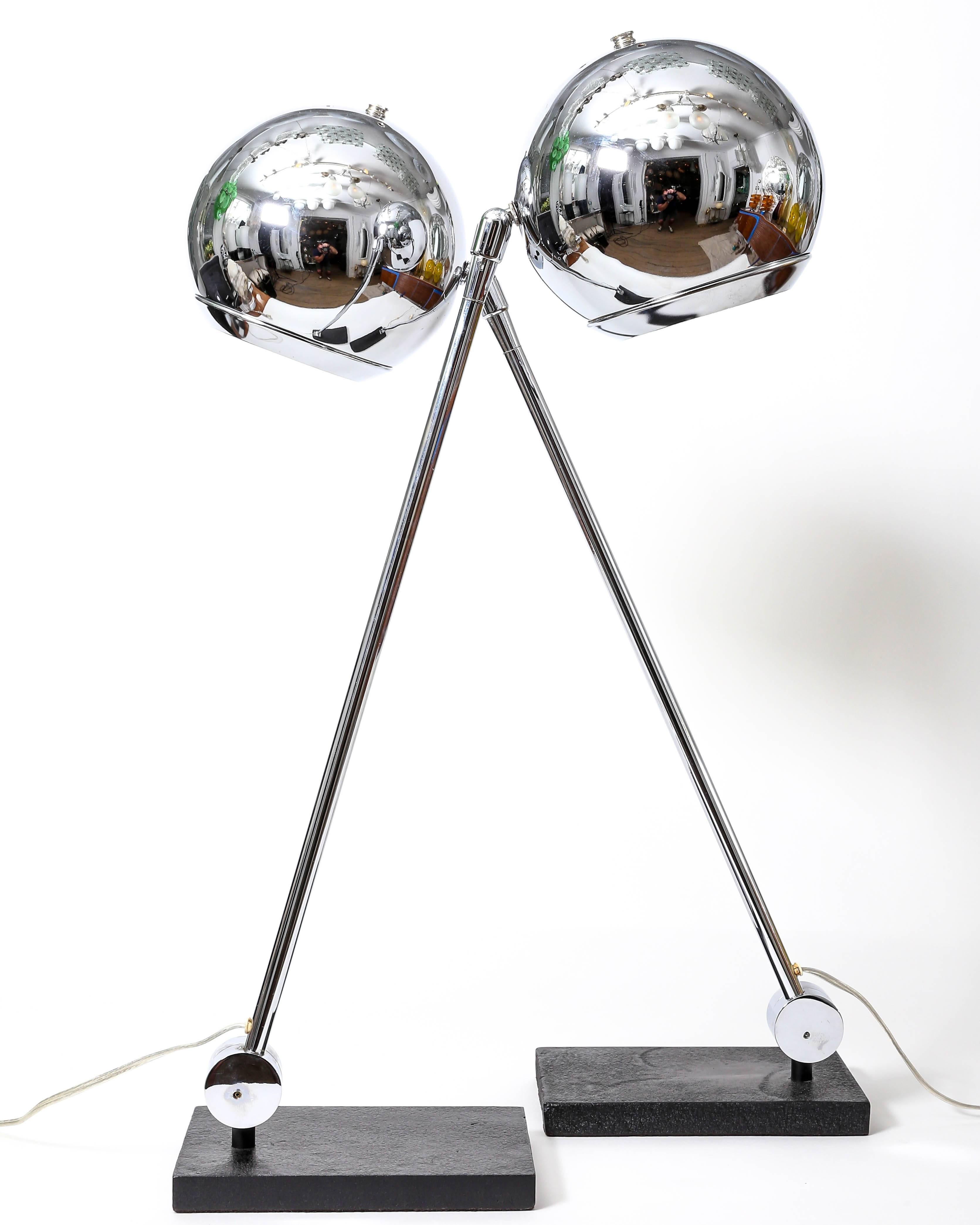 20th Century Pair of Polished Metal Orb Table Lamps by Robert Sonneman