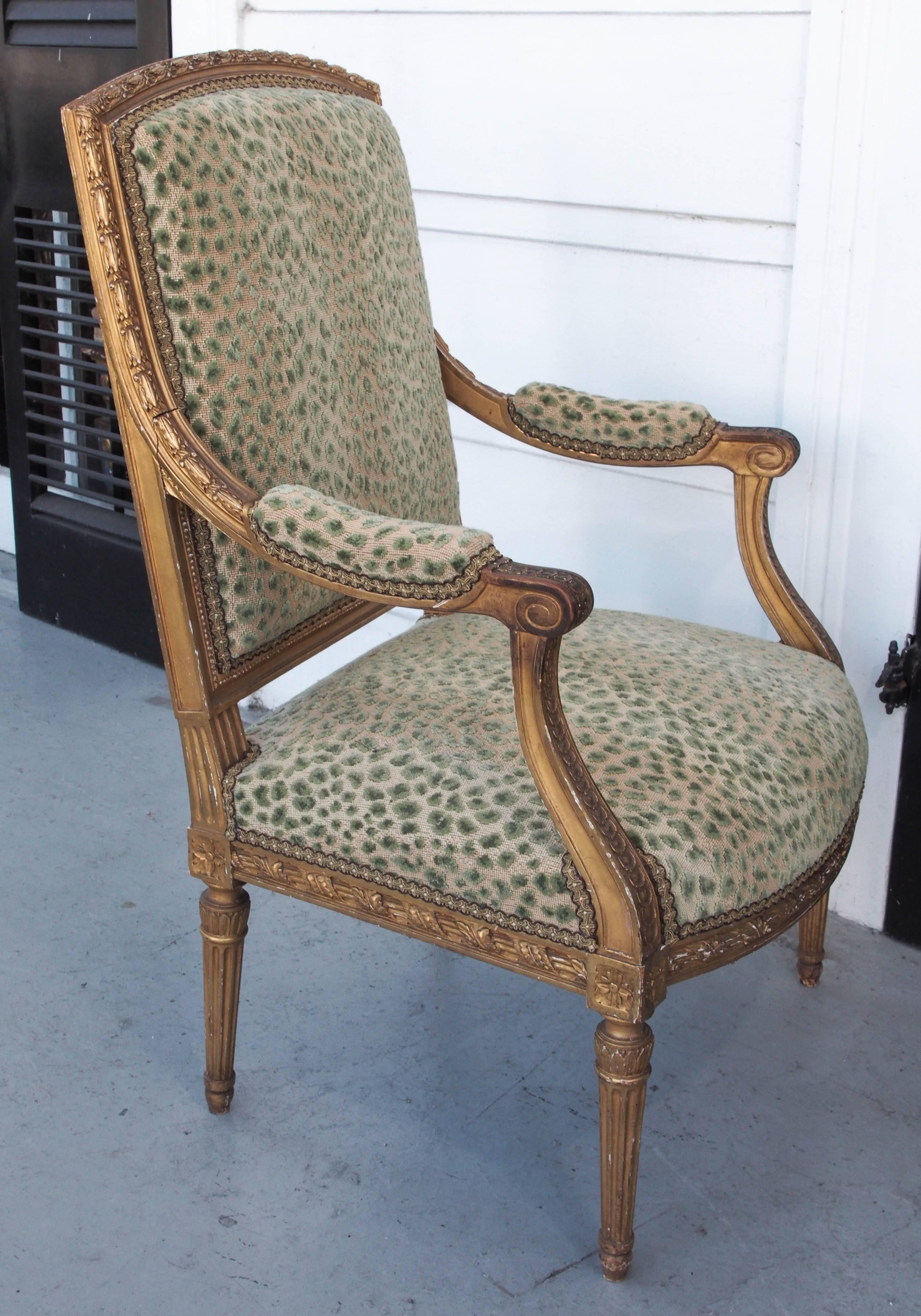 Pair of 19th Century Louis XVI Style Gilt Armchairs In Good Condition In Natchez, MS