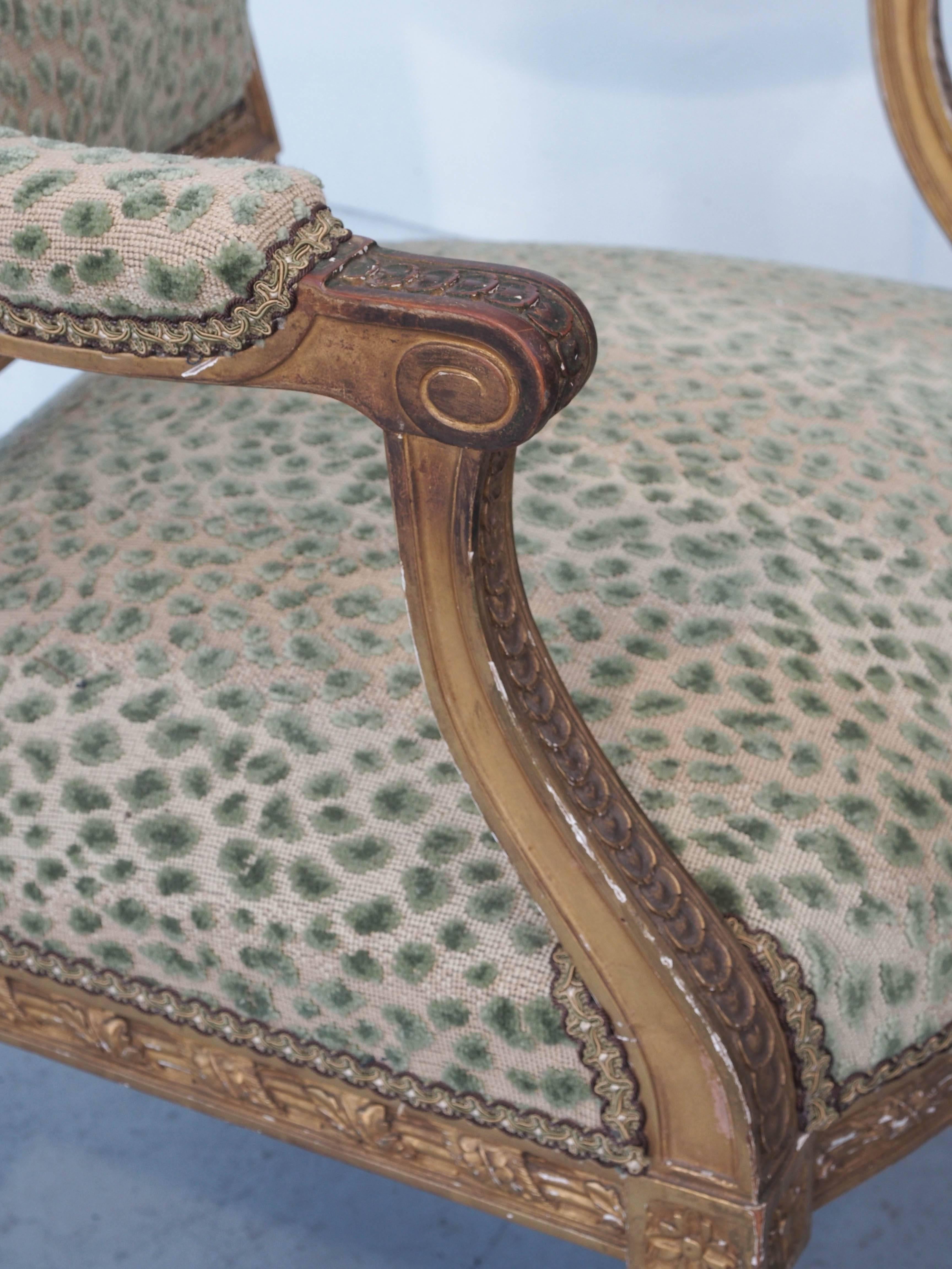 Pair of 19th Century Louis XVI Style Gilt Armchairs 1