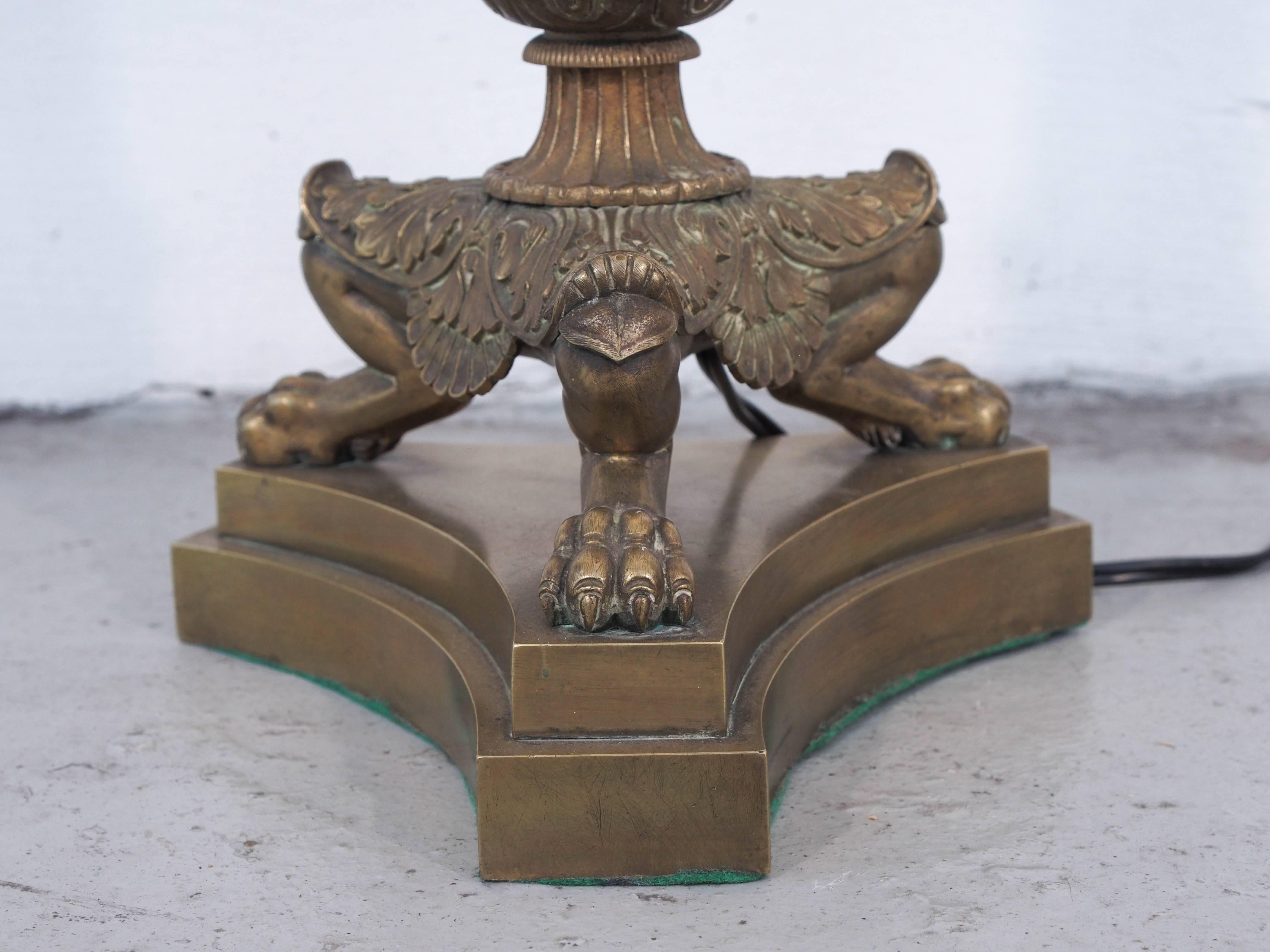 Pair of Bronze Trifed Base Column Lamps from Candlesticks In Good Condition For Sale In Natchez, MS