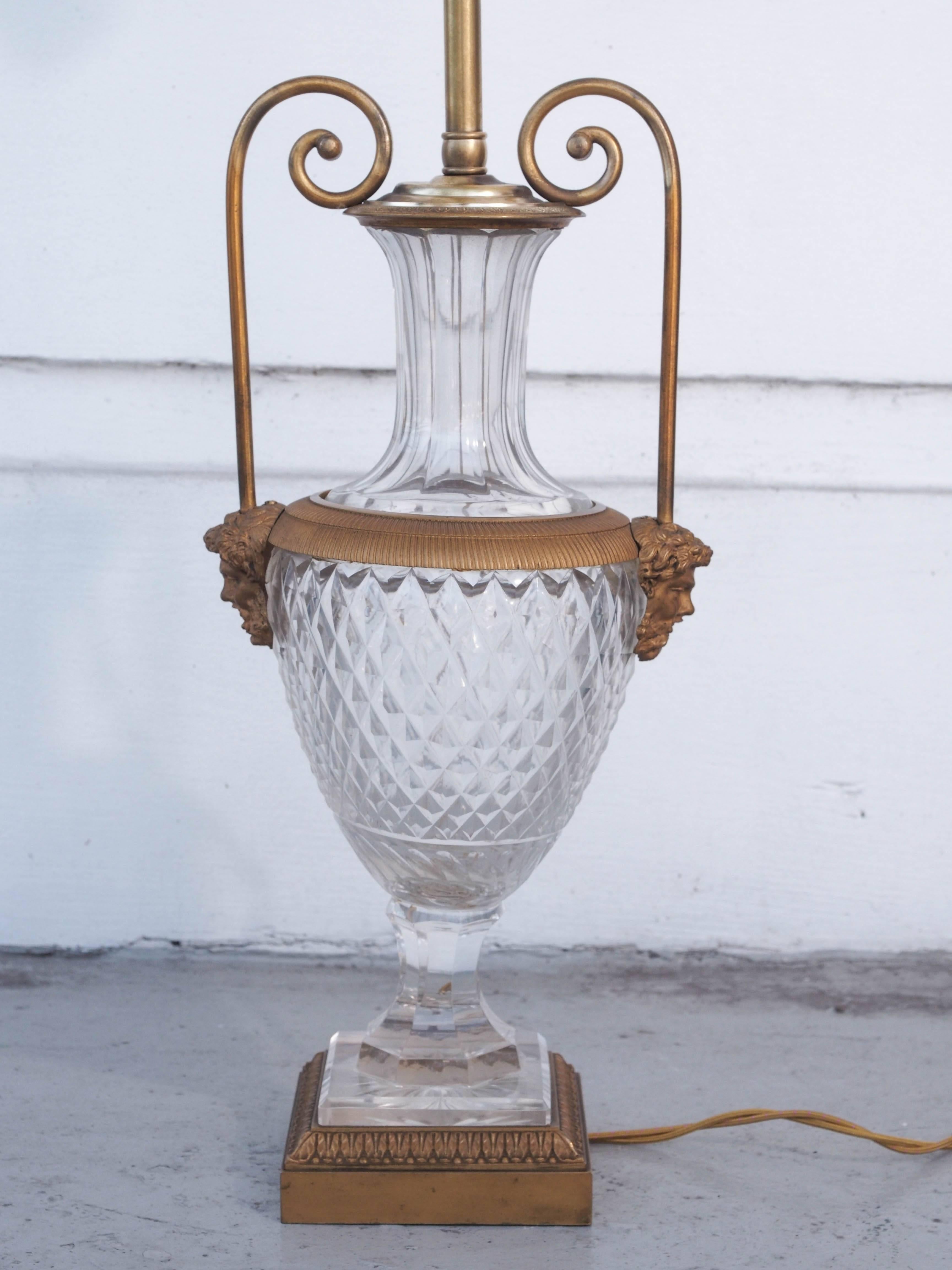 French 19th century gilt bronze mounted cut crystal vase now wired as a table lamp.