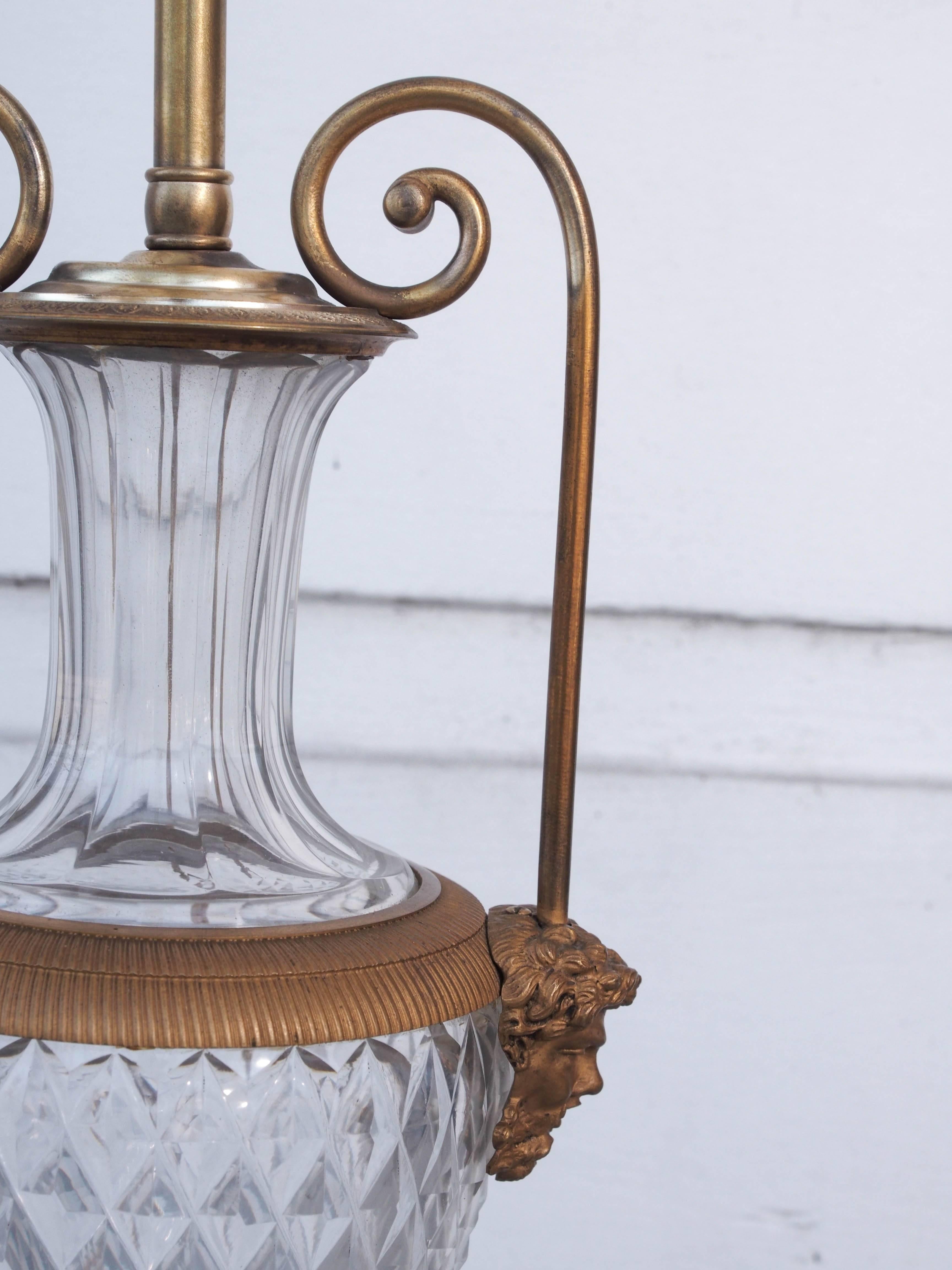 19th Century French Gilt Bronze Mounted Cut Crystal Lamp